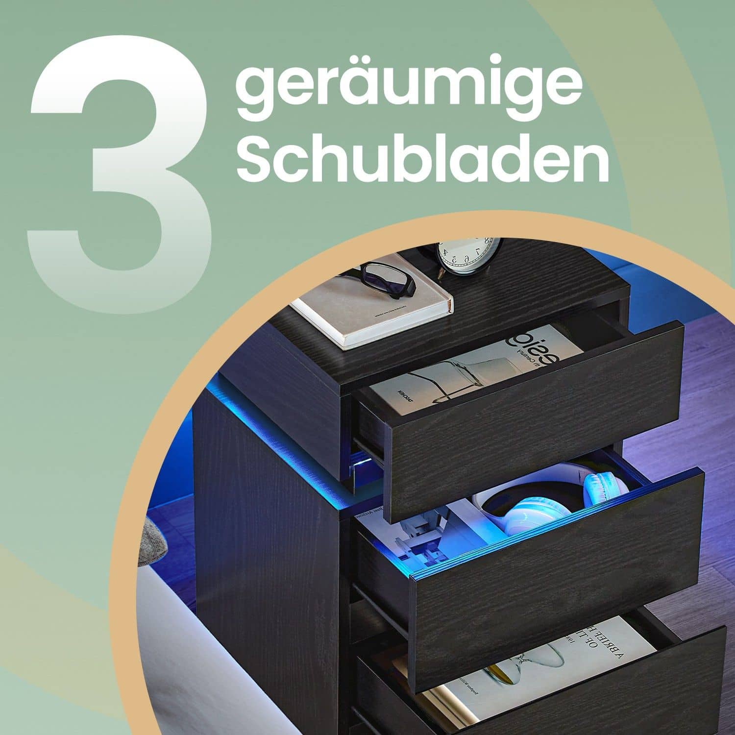 Nachttisch mit LED-Beleuchtung, Beistelltisch, einstellbare Farben Nachttisch mit LED-Beleuchtung, Beistelltisch, einstellbare Farben
