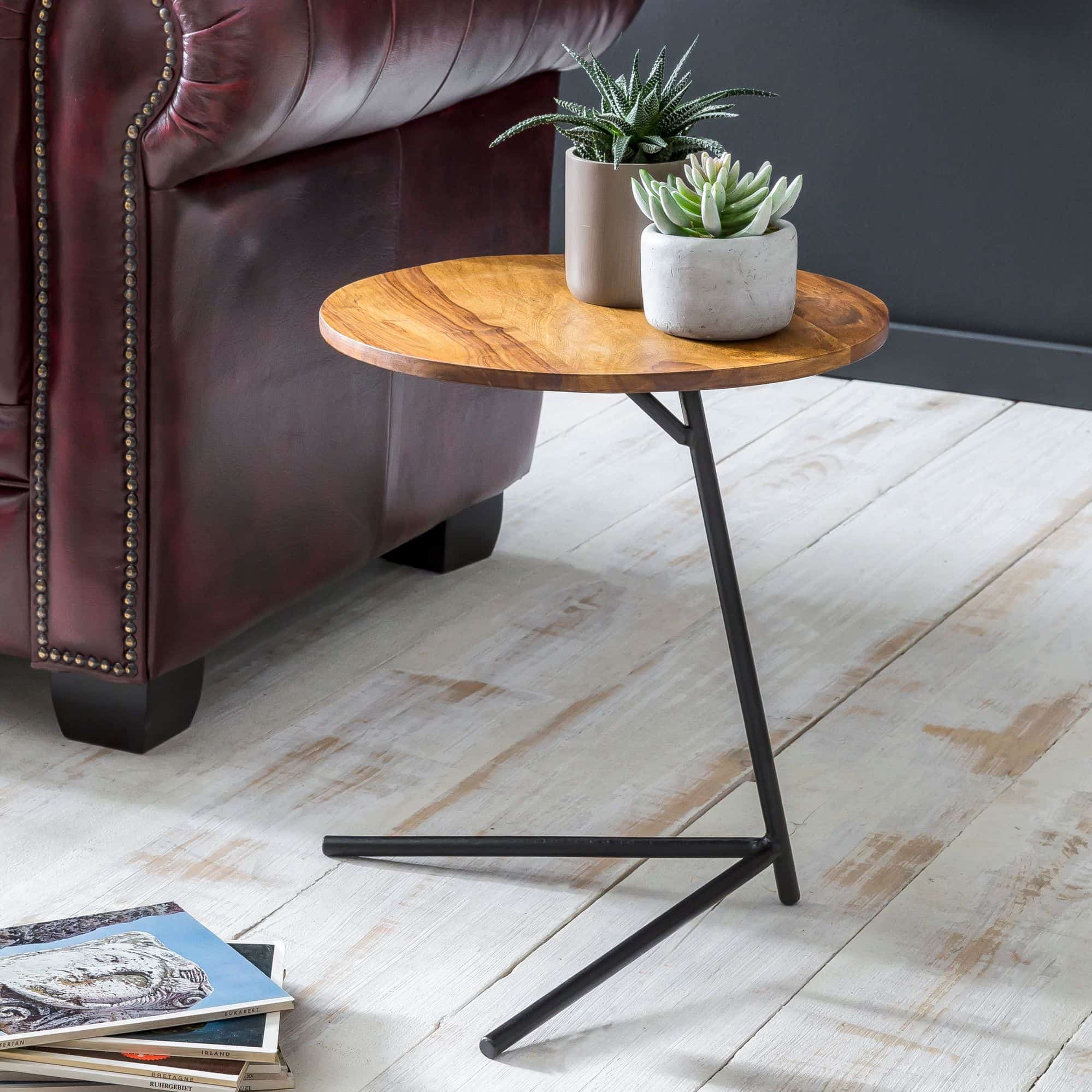 Beistelltisch 40x46x40cm Sheesham Holz Metall Couchtisch Beistelltisch 40x46x40cm Sheesham Holz Metall Couchtisch