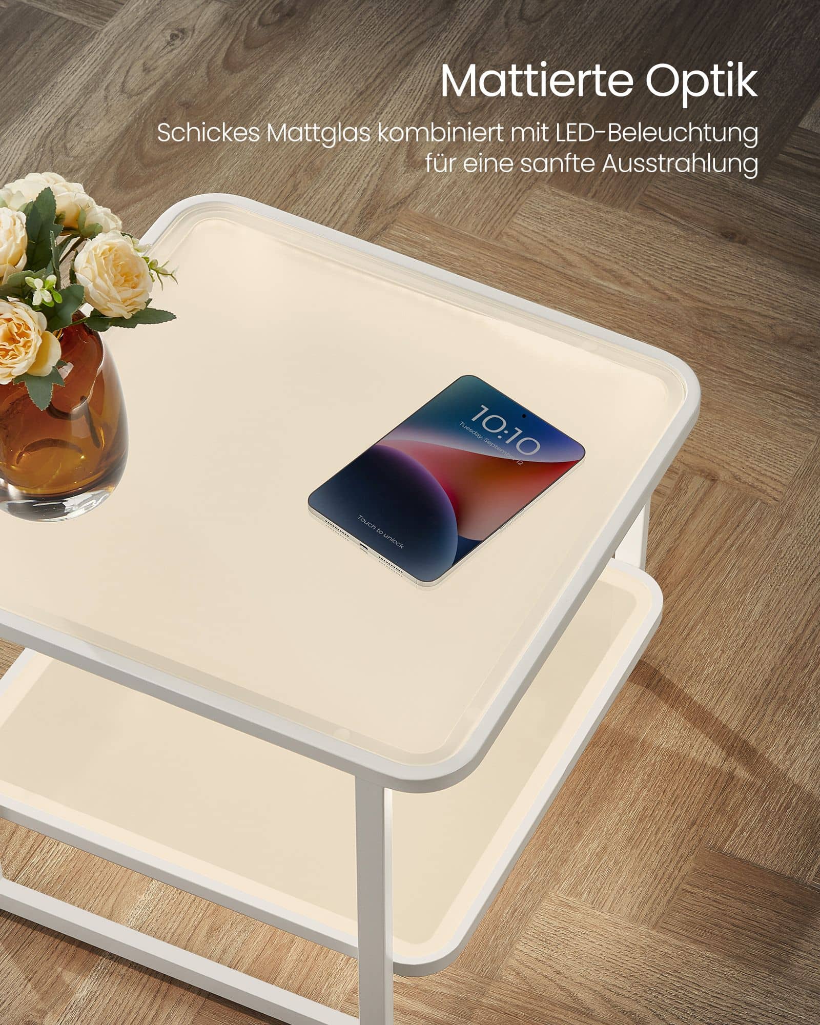 Couchtisch 2er-Set mit LED-Licht wolkenweiß-perlweiß Couchtisch 2er-Set mit LED-Licht wolkenweiß-perlweiß