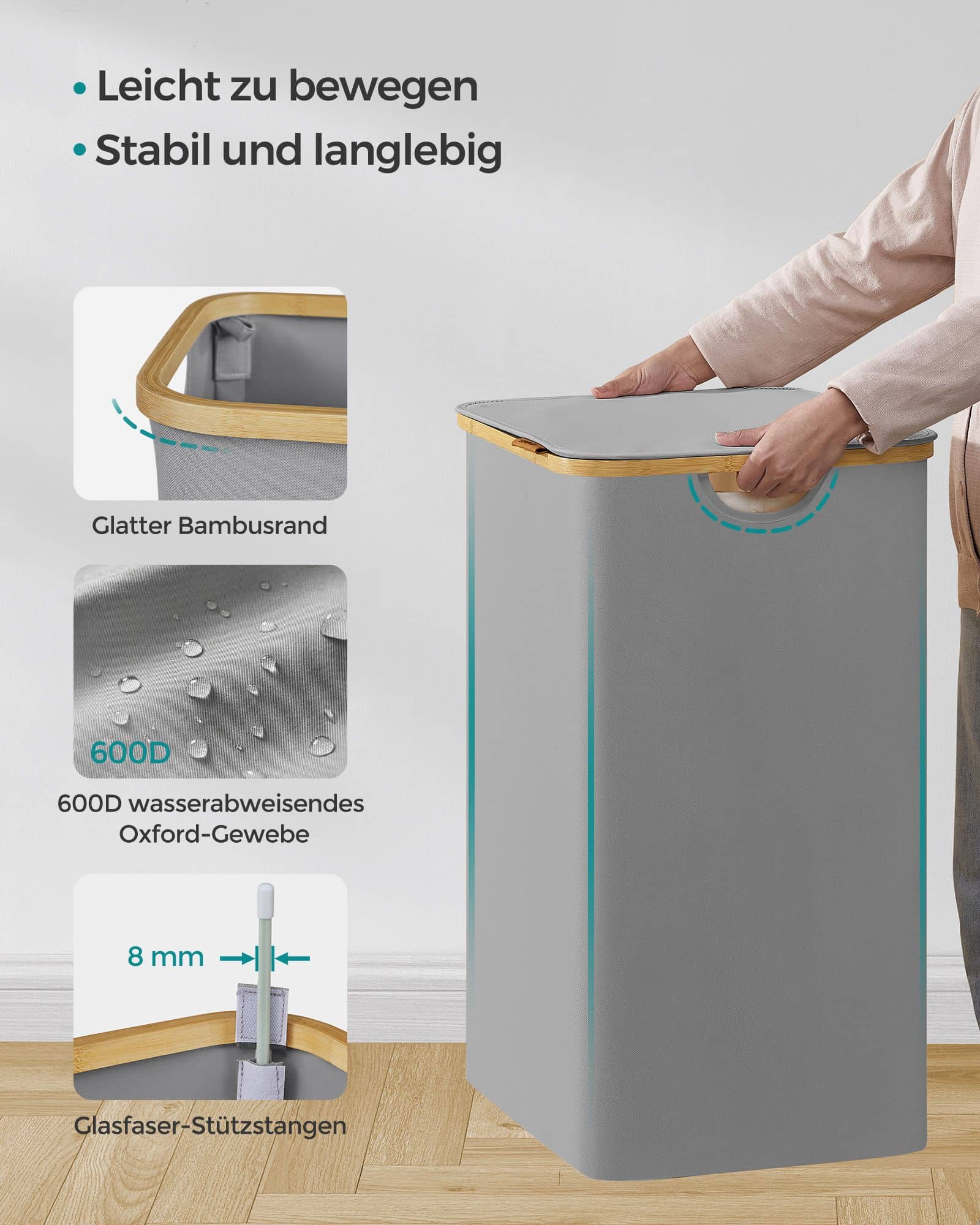Wäschekorb 2 Fächer mit Deckel taubengrau Wäschekorb 2 Fächer mit Deckel taubengrau