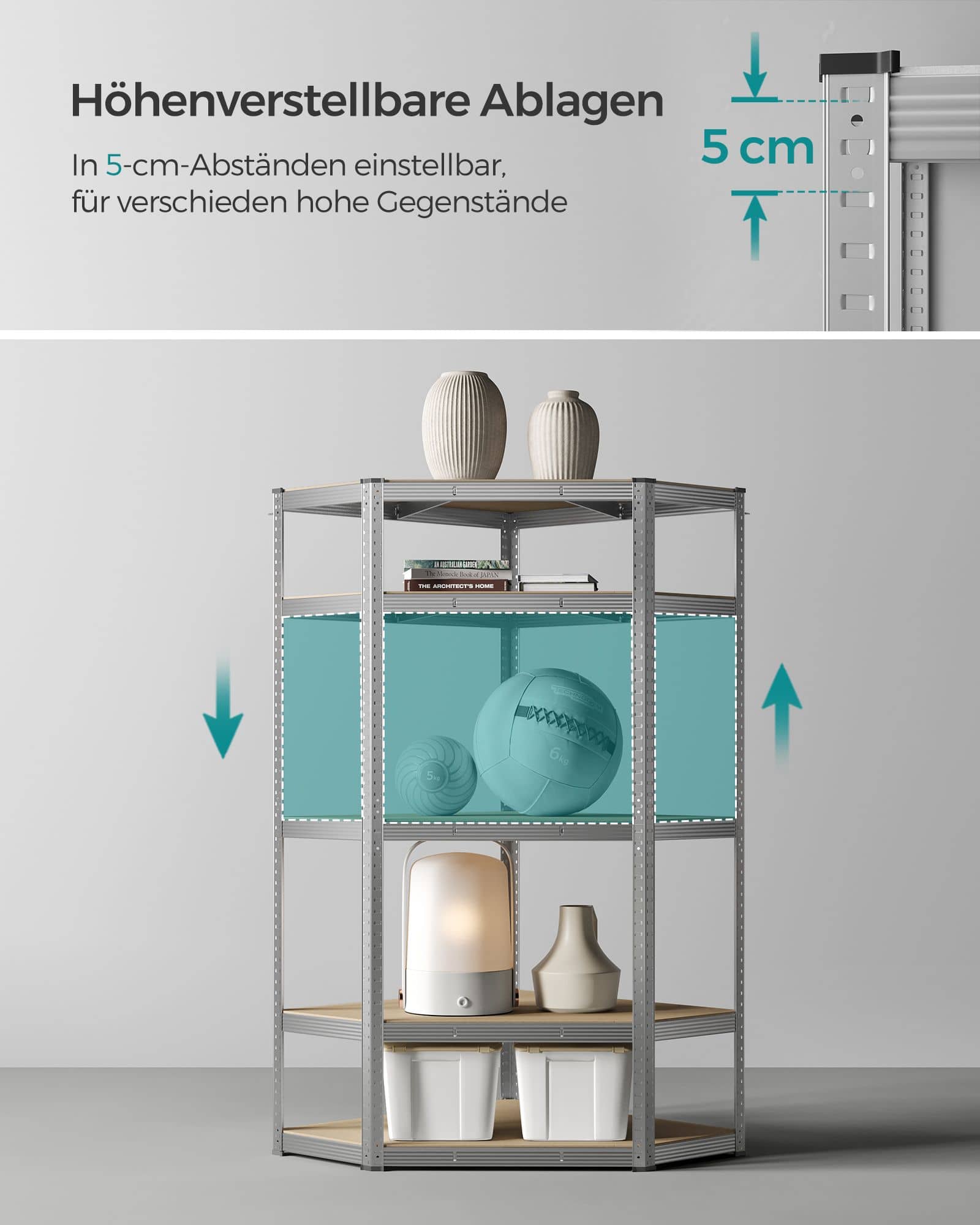 SONGMICS Eckregal 875 kg silbern-naturbeige