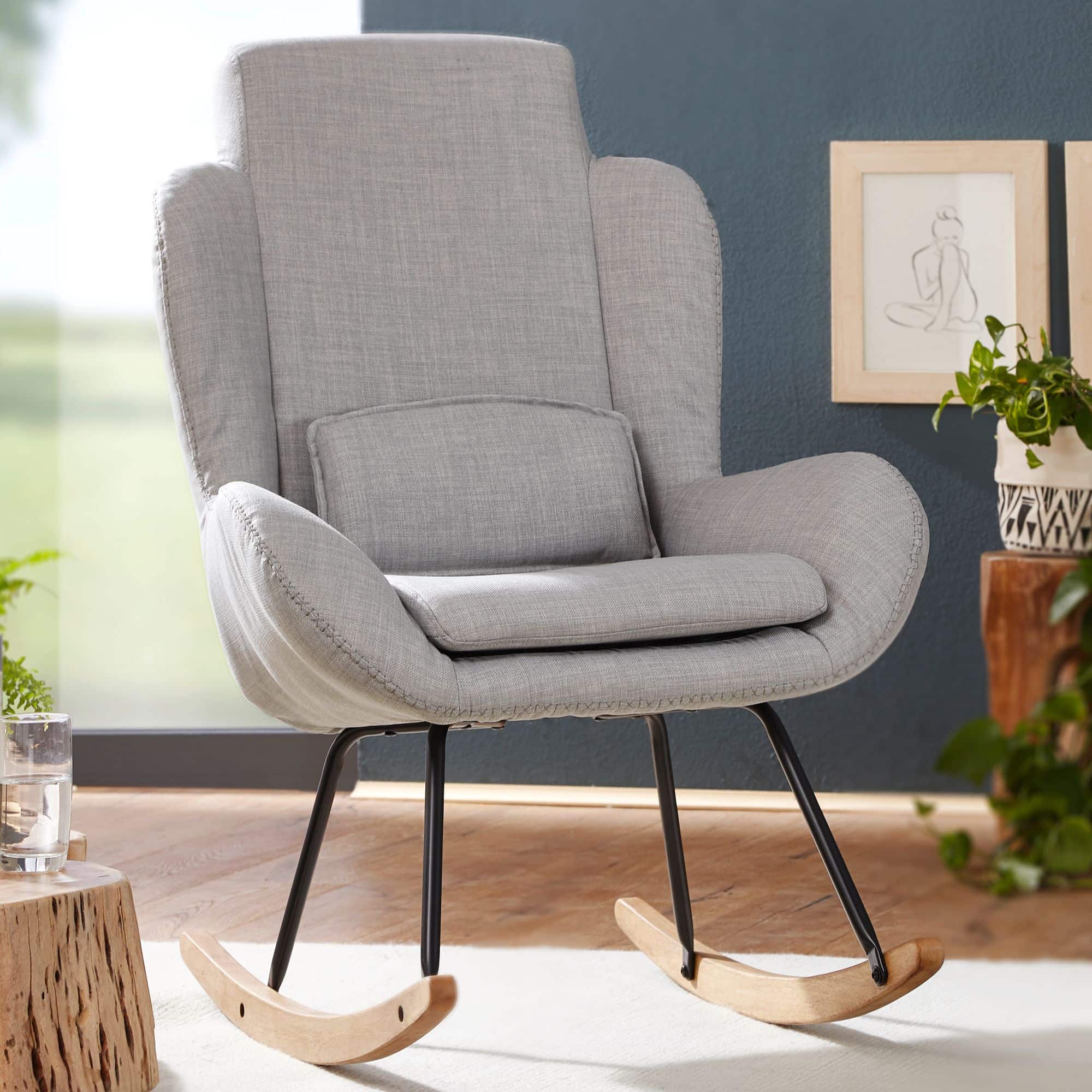 48258-WOHNLING-Schaukelstuhl-ROCKY-Hellgrau-WL5-7_1 Schaukelstuhl CAPRI Grau – Moderner Relaxsessel mit Wippfunktion