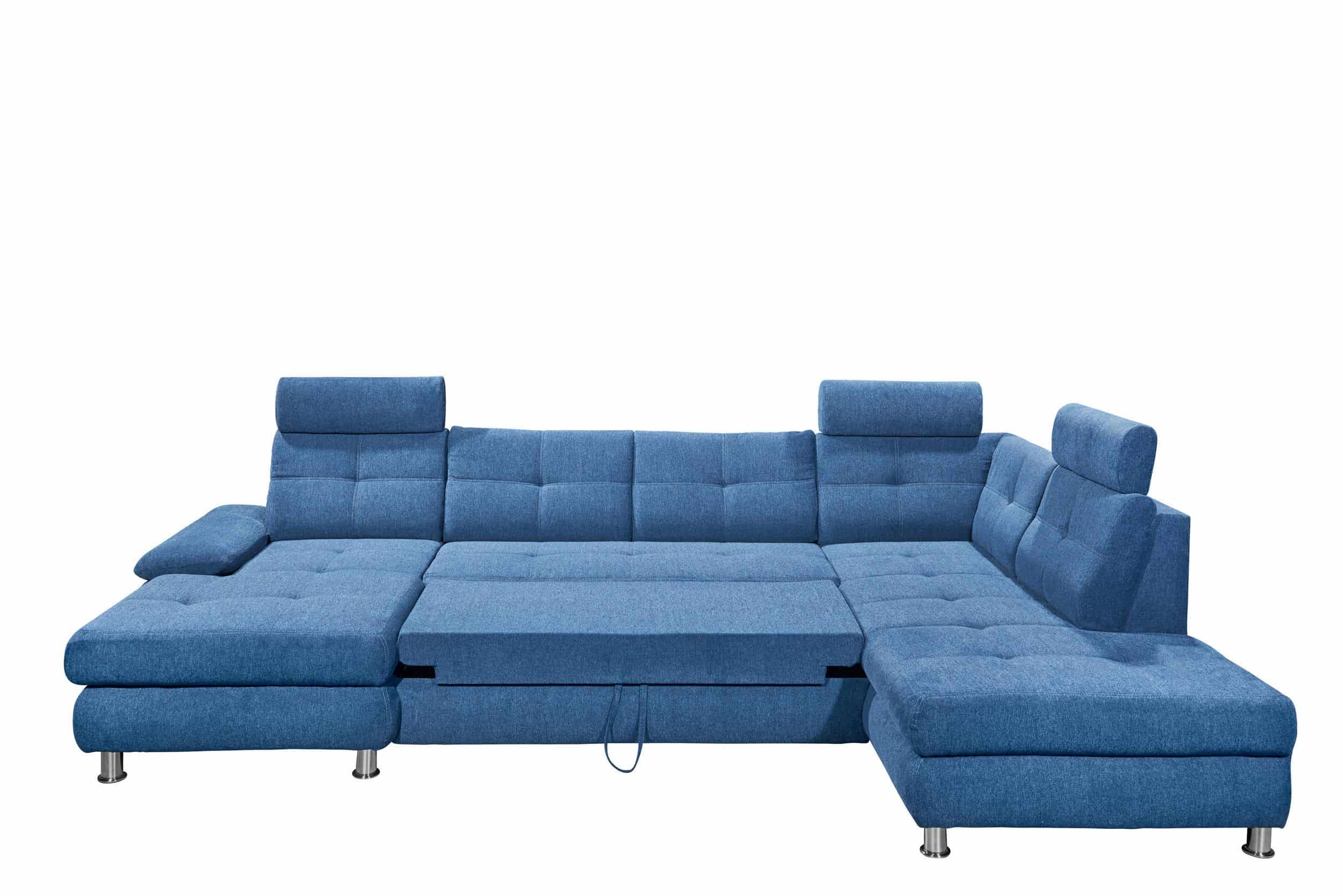 Wohnlandschaft Alba von ED Exciting Design mit Schlaffunktion & Bettkasten – U-Form Sofa aus hochwertigem Brego-Stoff