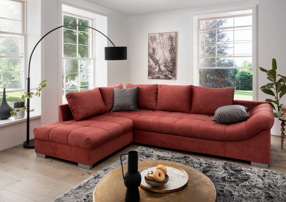 Ecksofa Alvito mit Schlaffunktion – Eleganter Mikrofaser Stoff in Verschiedenen Farben, von Benformato