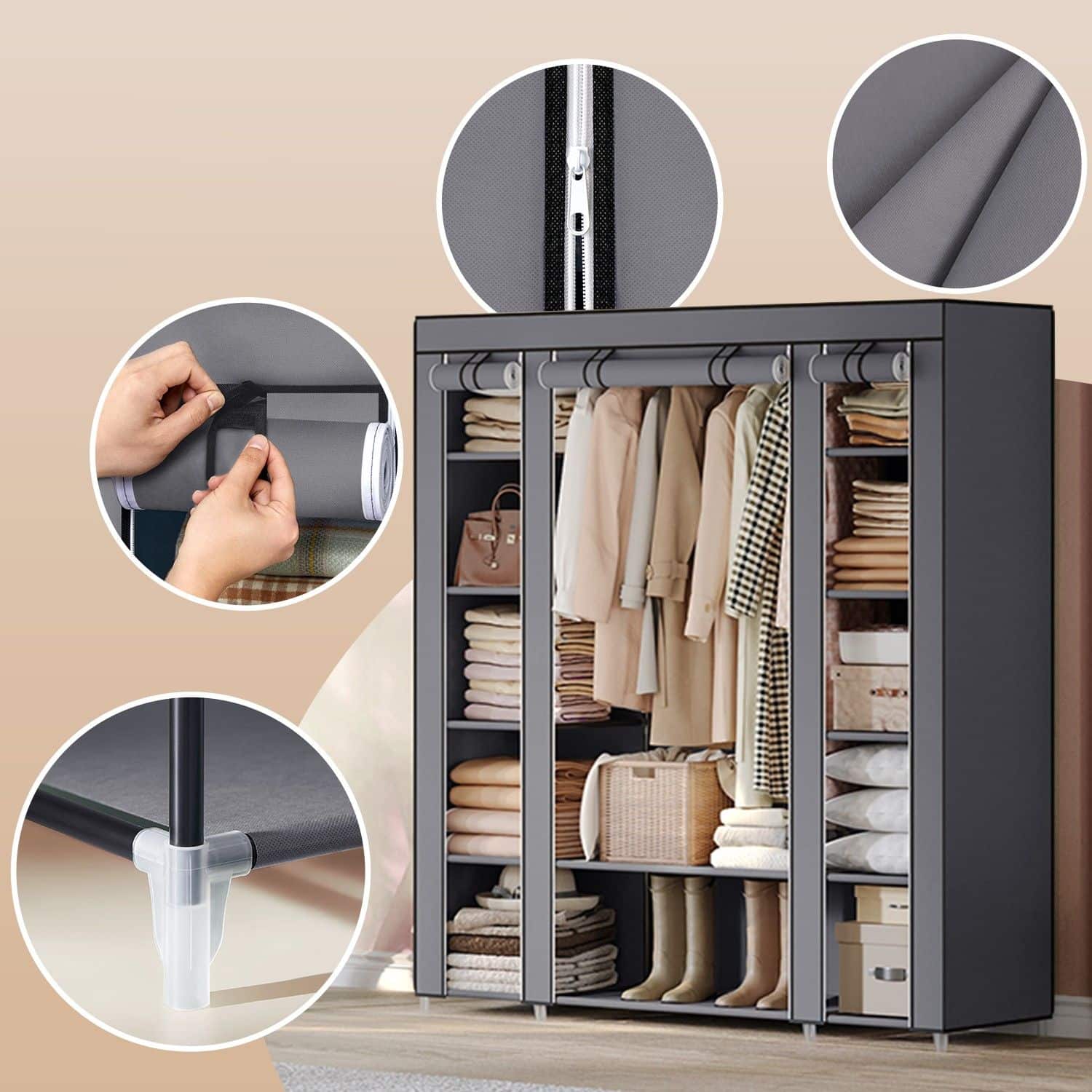 kleiderschrank, stoffschrank, mit Überzug aus vliesstoff, mit kleiderstange