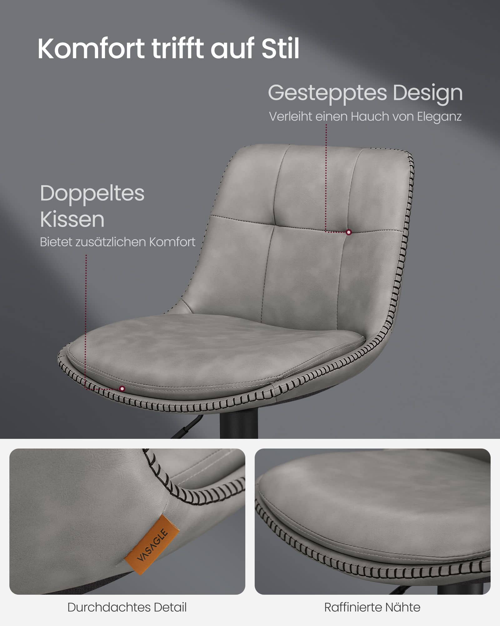 Barhocker 2er Set mit Fußstütze taubengrau