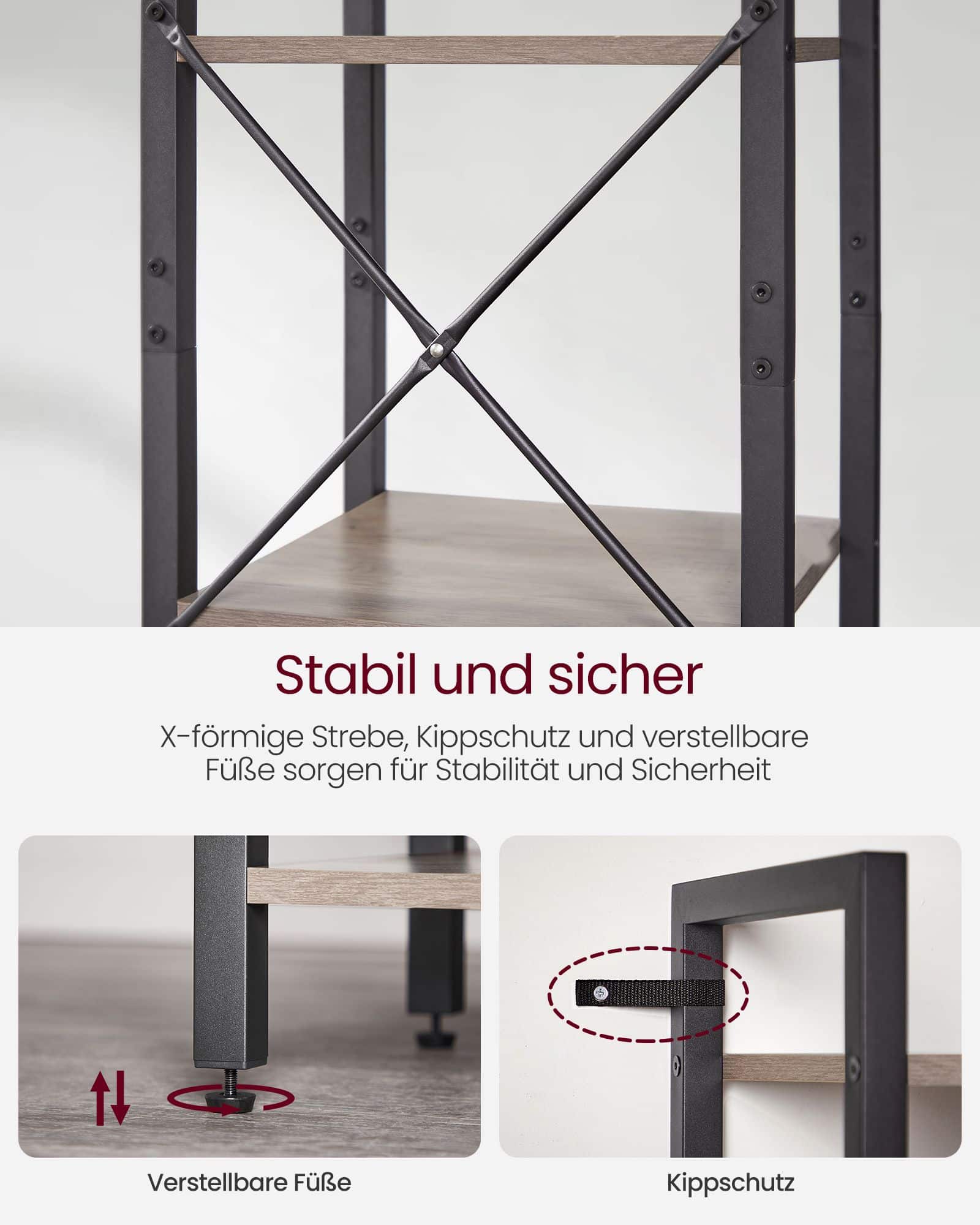 Bücherregal mit 6 Ebenen offene Ablagen greige-schwarz-B34LLS101B02 Bücherregal mit 6 Ebenen offene Ablagen greige-schwarz-B34LLS101B02