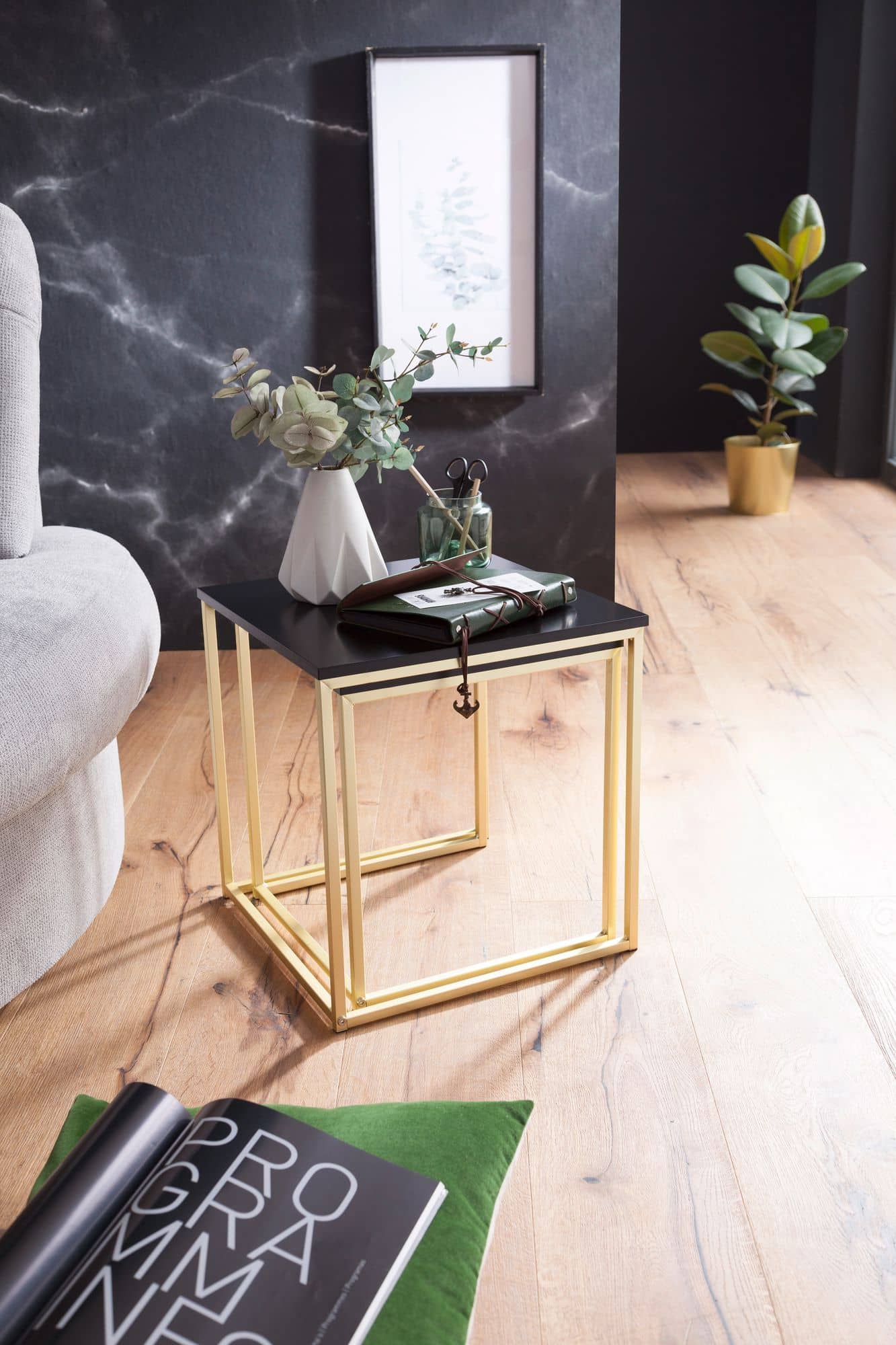 Satztisch CHUR Schwarz / Gold Beistelltisch MDF / Metall Satztisch CHUR Schwarz / Gold Beistelltisch MDF / Metall