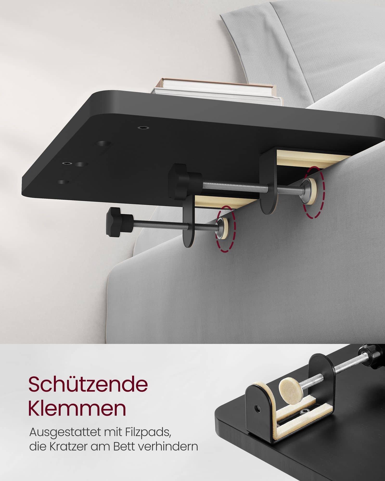 Nachttisch zum Einhängen mit Getränkehalter tintenschwarz Nachttisch zum Einhängen mit Getränkehalter tintenschwarz