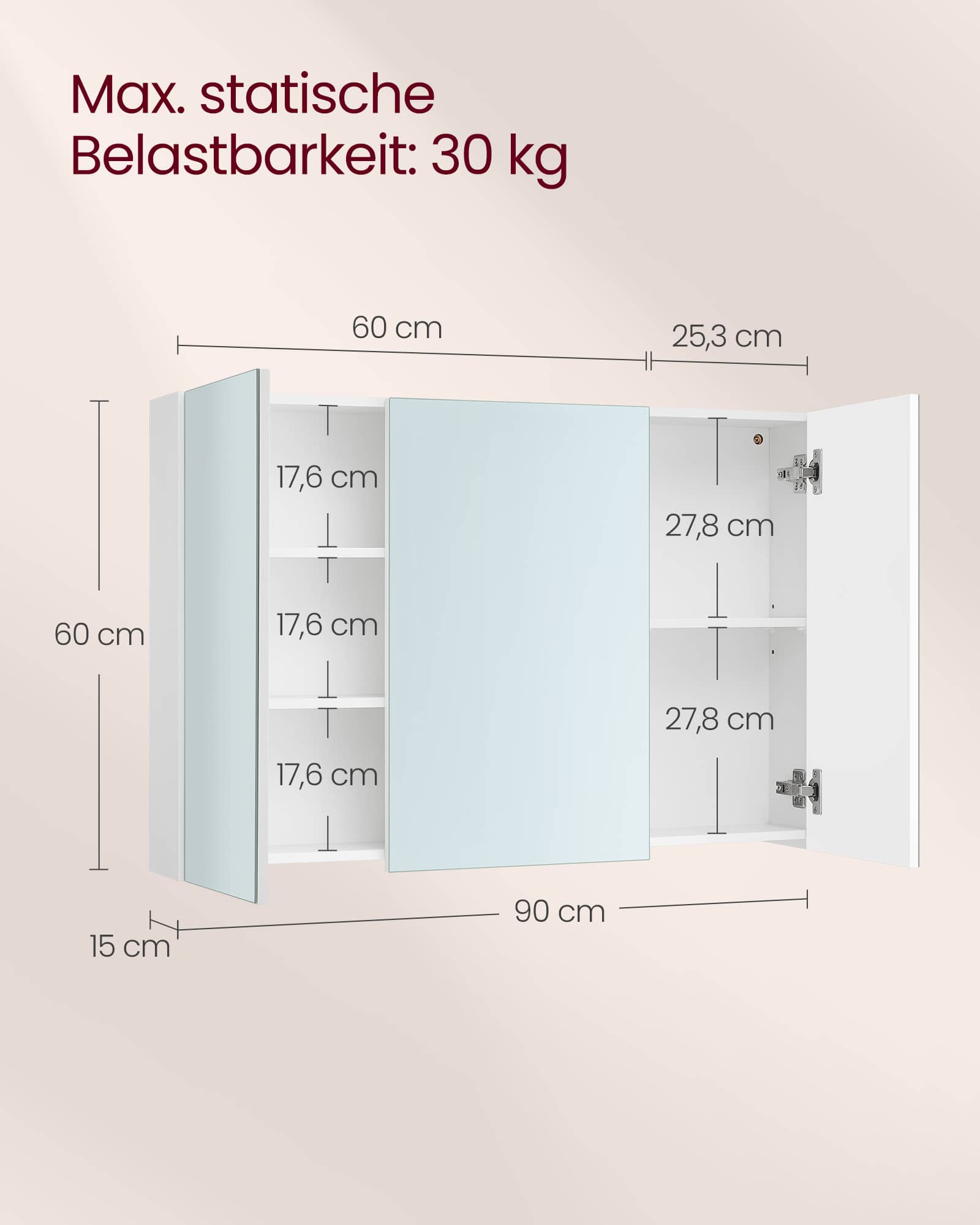 Wandschrank mit Spiegel und verstellbarem Regal weiß Wandschrank mit Spiegel und verstellbarem Regal weiß