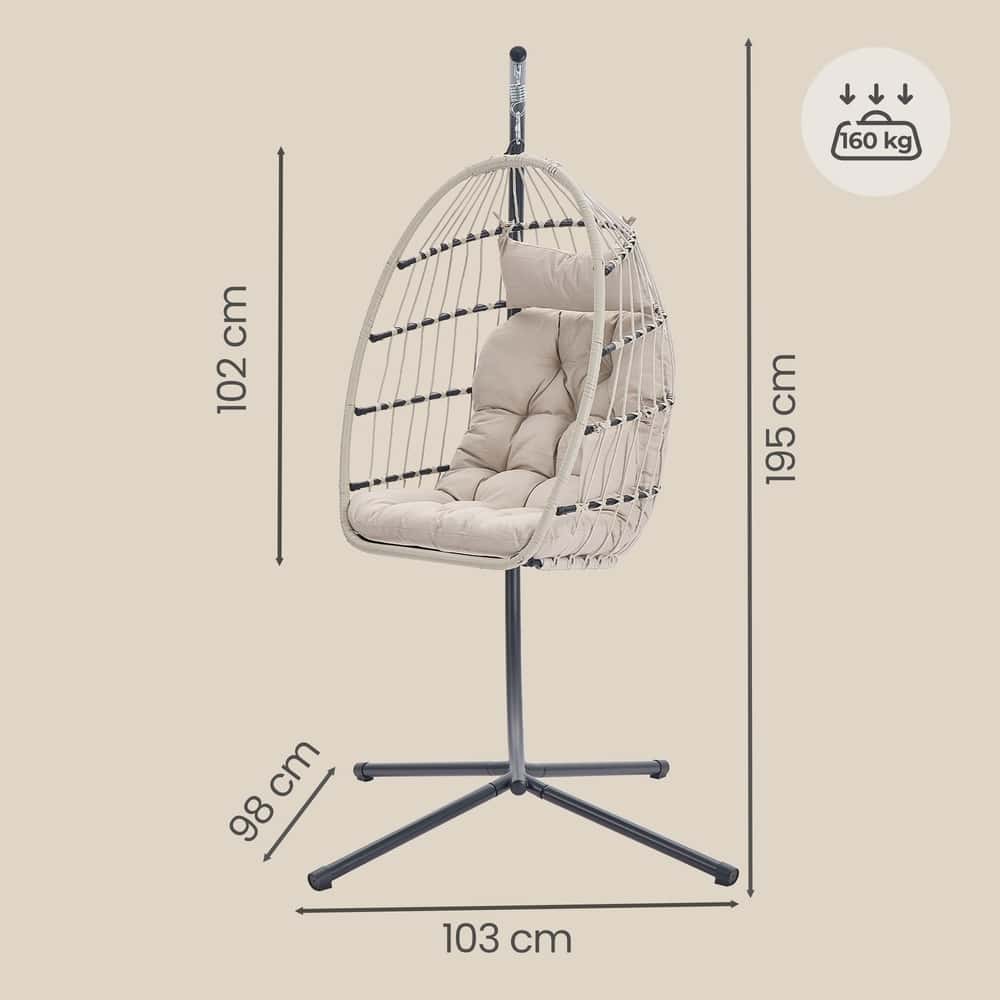 Schaukelstuhl mit Gestell, klappbarer Korbsessel höhenverstellbar, Hängeschaukel für Garten Balkon Schaukelstuhl mit Gestell, klappbarer Korbsessel höhenverstellbar, Hängeschaukel für Garten Balkon