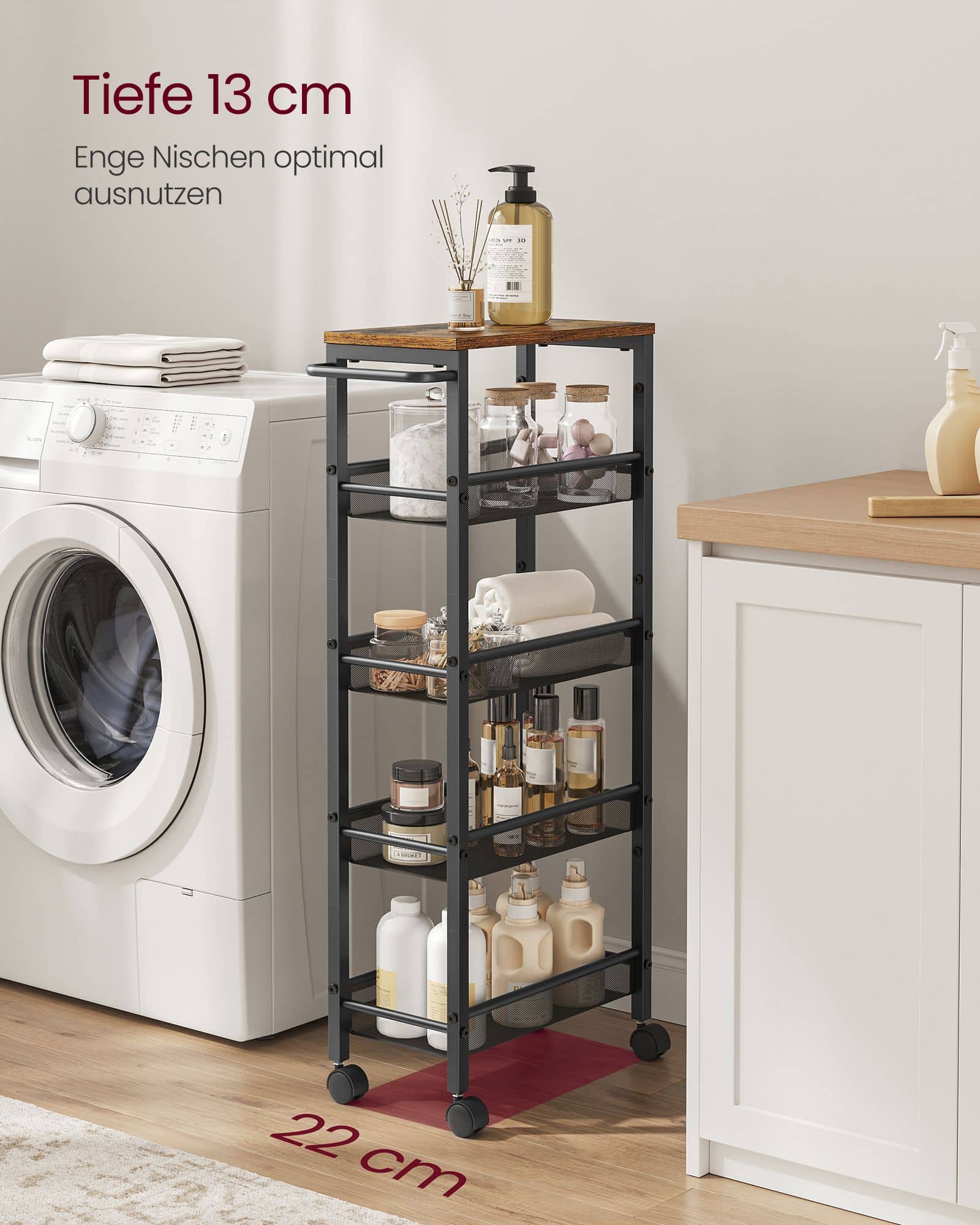 VASAGLE Rollwagen 5 Ebenen schmal Vintagebraun-Schwarz VASAGLE Rollwagen 5 Ebenen schmal Vintagebraun-Schwarz