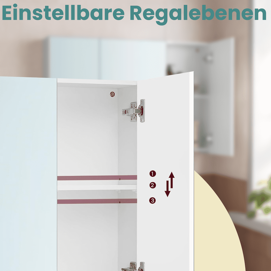 Spiegelschrank, Badezimmerschrank, Aufbewahrungsschrank mit 3 Türen Spiegelschrank, Badezimmerschrank, Aufbewahrungsschrank mit 3 Türen