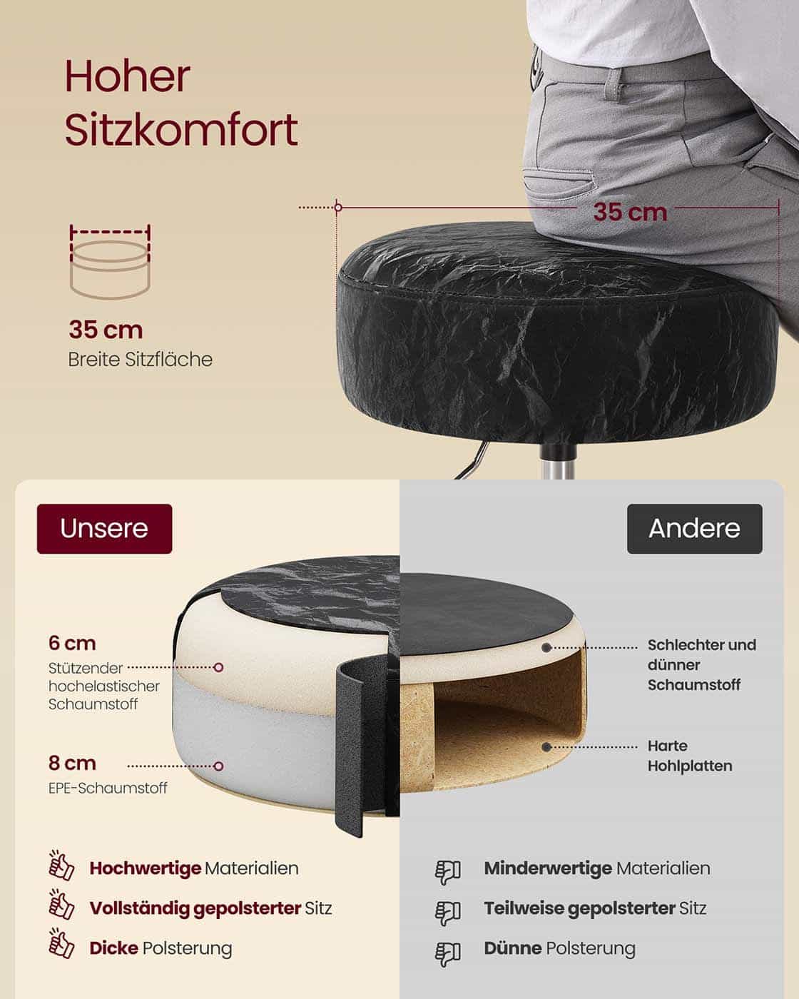 Höhenverstellbarer und 360° drehbarer Schminkhocker tintenschwarz Höhenverstellbarer und 360° drehbarer Schminkhocker tintenschwarz
