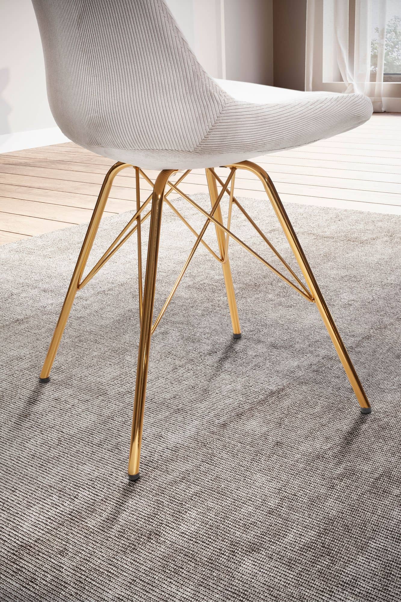 Esszimmerstuhl 2er Set Cara-Stoff Beige Küchenstuhl mit goldenen Beinen Esszimmerstuhl 2er Set Cara-Stoff Beige Küchenstuhl mit goldenen Beinen