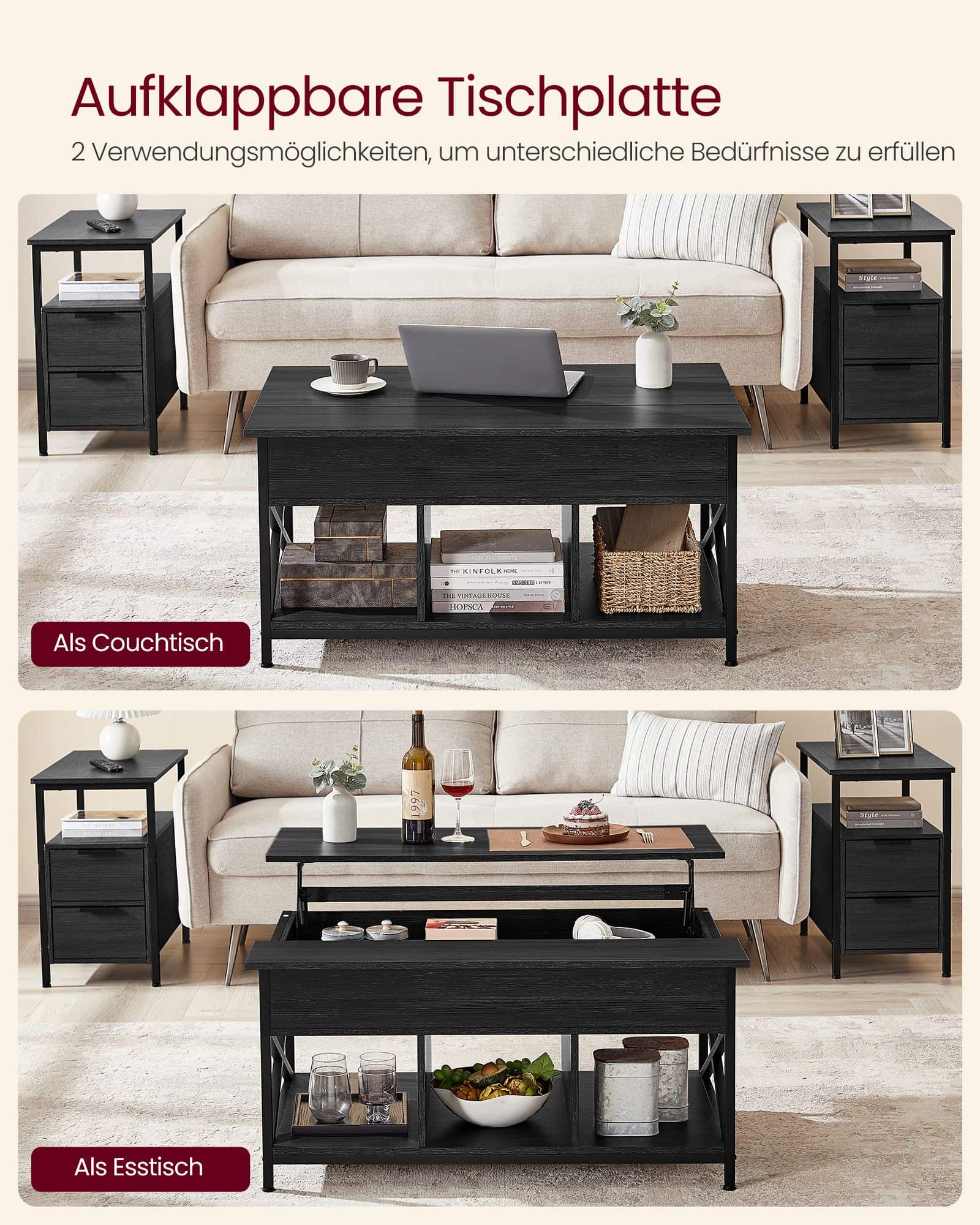 Couchtisch höhenverstellbar anthrazitgrau-schwarz-B34LCT205B22 Couchtisch höhenverstellbar anthrazitgrau-schwarz-B34LCT205B22