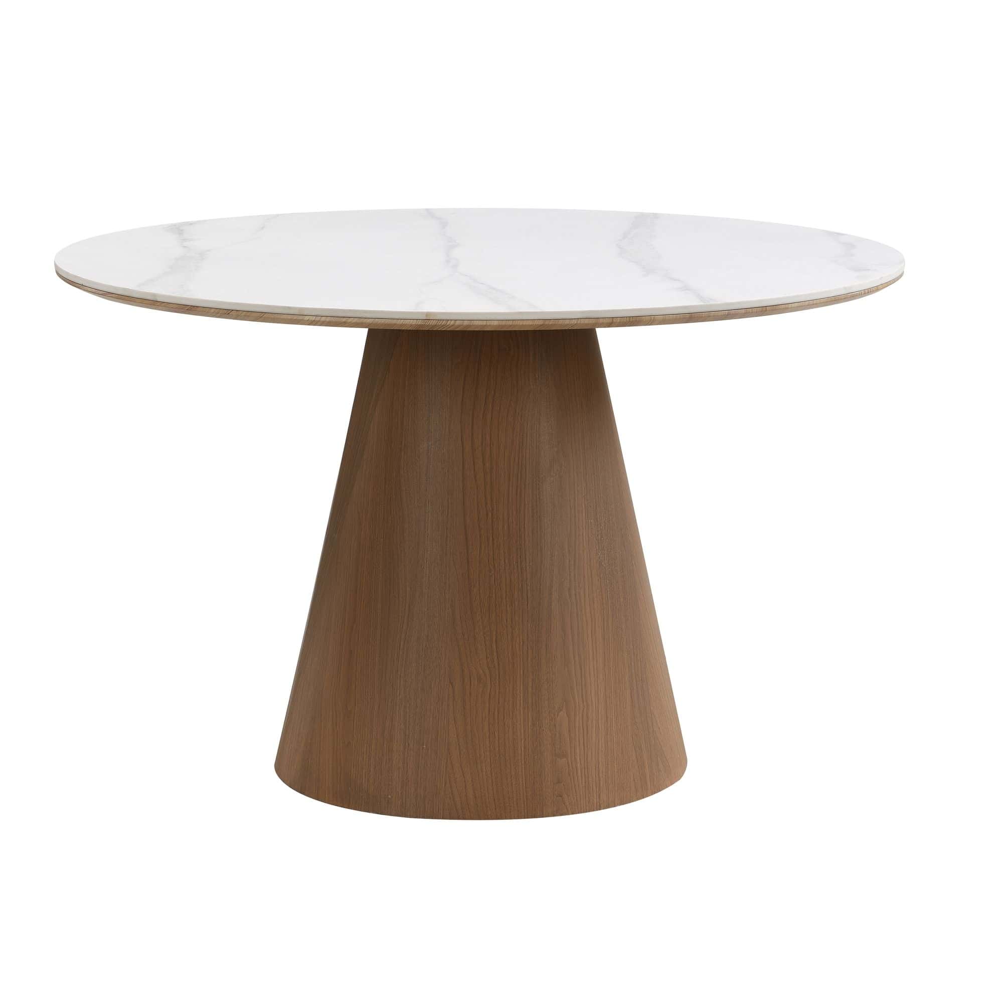 Esstisch rund 120cm mit weißer Sinterstein Tischplatte in Marmor Optik - Esszimmertisch Küchentisch für 6 Personen modern - Design Tisch Metallgestell Walnuss-Optik Esszimmer Küche