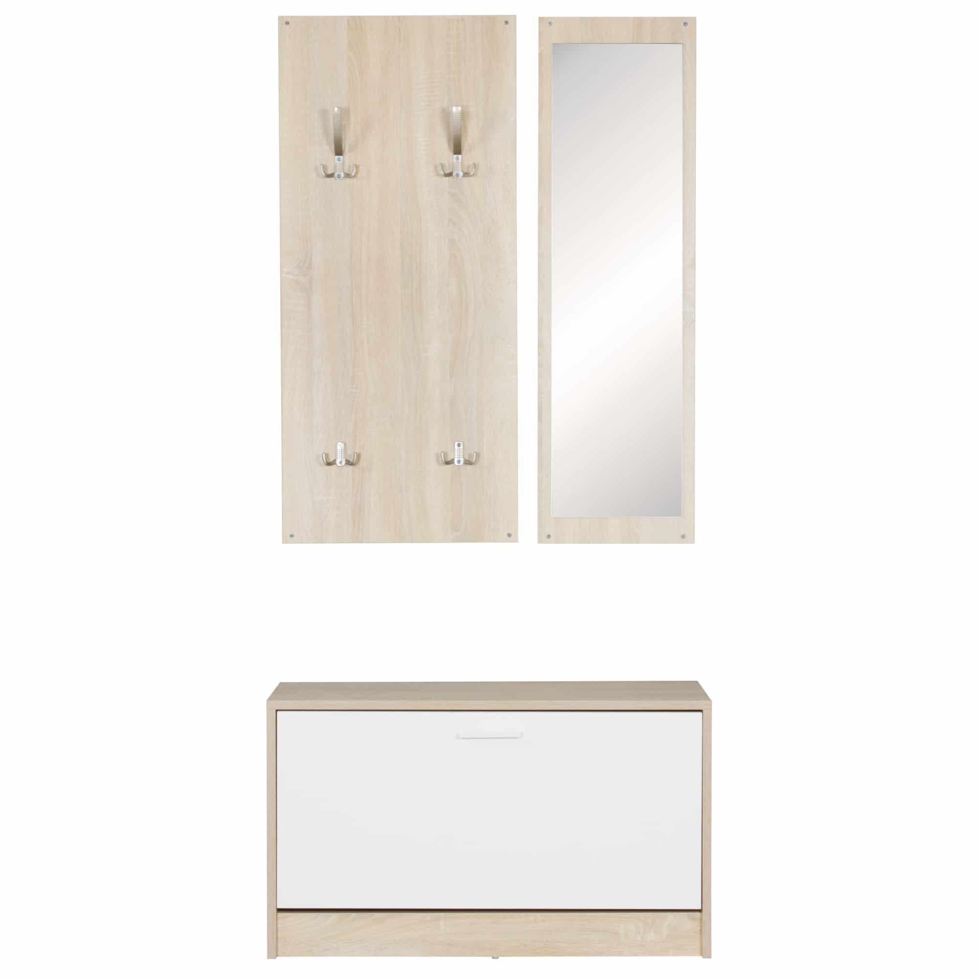 44695-WOHNLING-Garderobe-mit-Spiegel-sonoma-mit-F_2 Wand-Garderobe SALERNO mit Spiegel & Schuhschrank Spanplatte sonoma