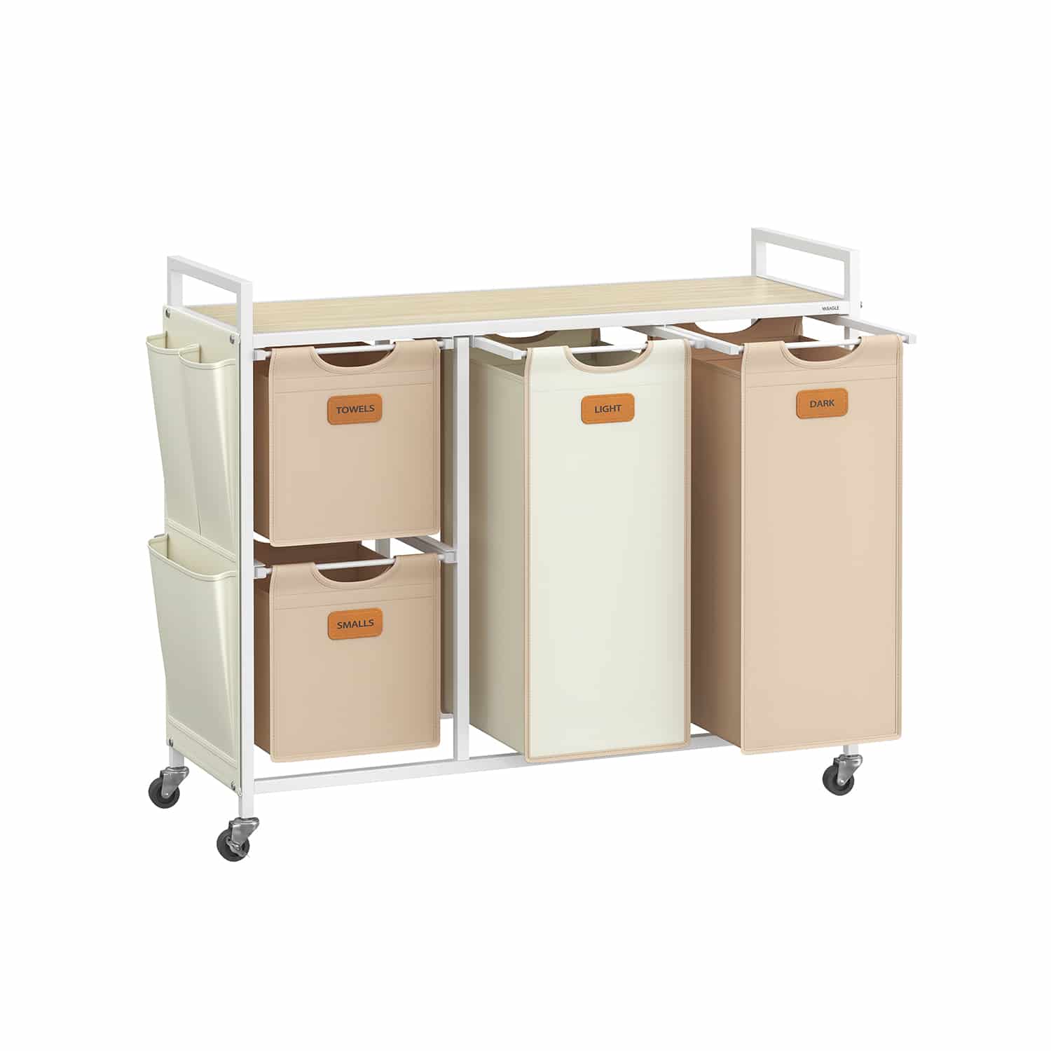 Wäschekorb 4 Fächer naturbeige-kamelbraun-cremeweiß