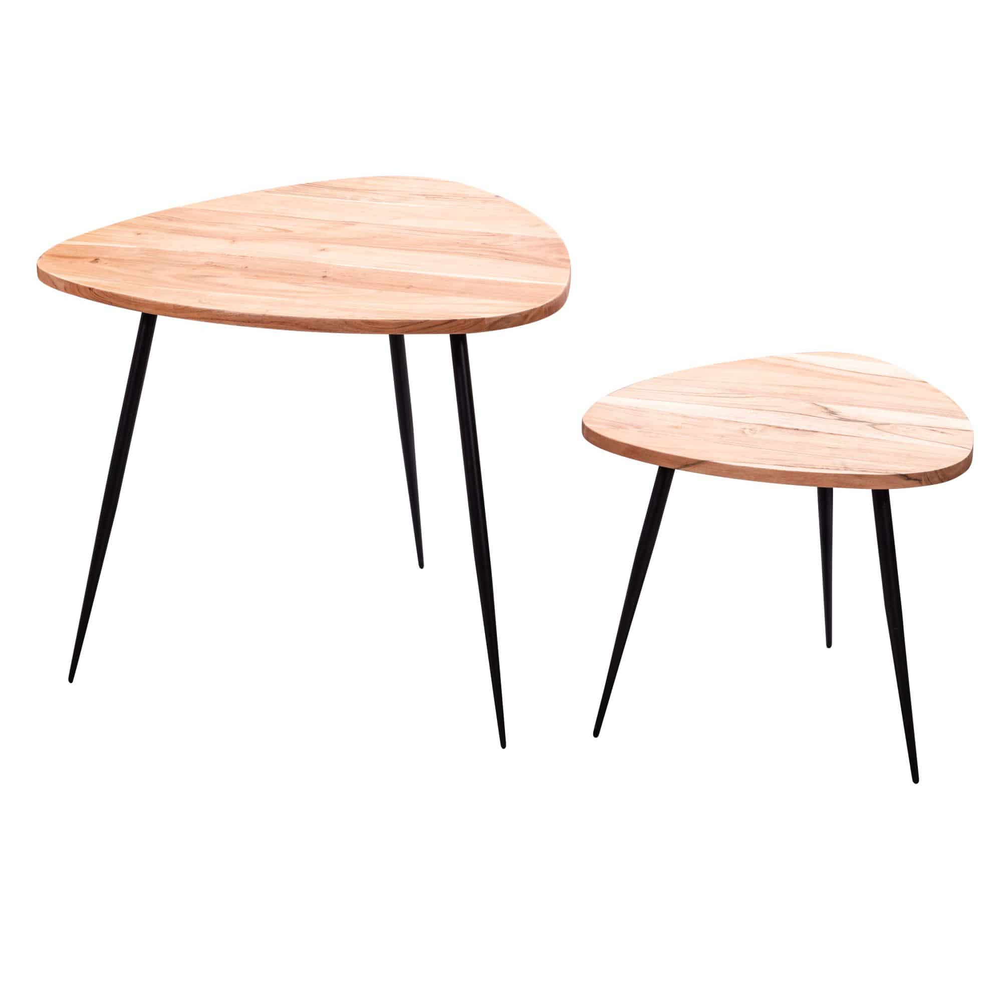52032-WOHNLING-2er-Set-Satztisch-Akazie-Massivholz-Metall-Couchtisch-Klein-Design-Beistelltisch-Set-zwei-Holz-Tische-Wohnzimmertisch-Metallgestell-massivholz-tisch-rund-e-coole 2er Set Satztisch Akazie Massivholz / Metall Couchtisch Klein