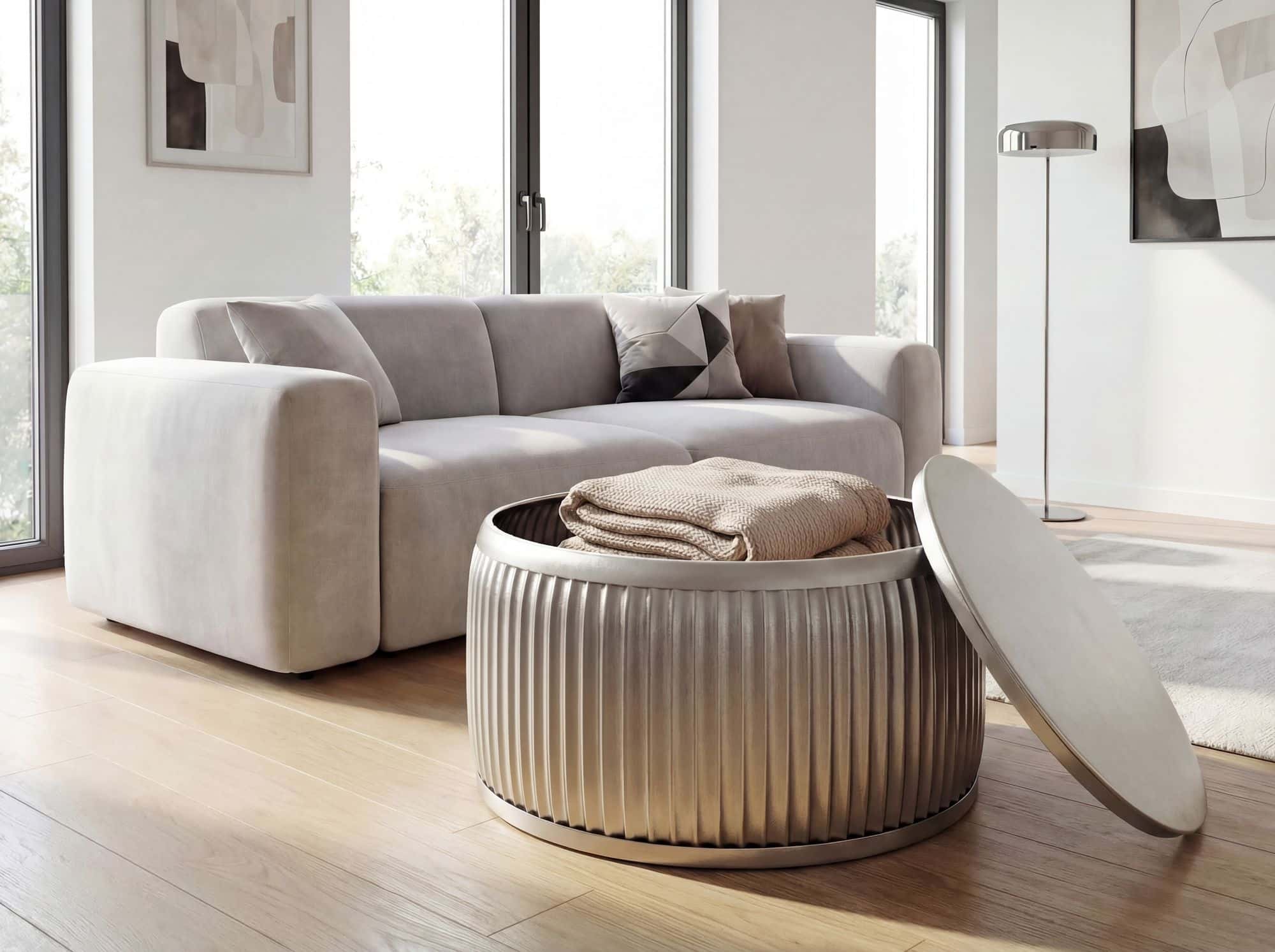 Couchtisch Metall Rund 60cm Silber mit abnehmbarer Tischplatte - Design Wohnzimmertisch mit Stauraum - Extravaganter Loungetisch Metall - Moderner Sofatisch - Beistelltisch Handmade Couchtisch Metall Rund 60cm Silber mit abnehmbarer Tischplatte - Design Wohnzimmertisch mit Stauraum - Extravaganter Loungetisch Metall - Moderner Sofatisch - Beistelltisch Handmade