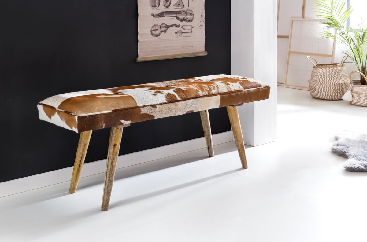 43727-WOHNLING-Sitzbank-Kuhfell-braun-weiss-120x4_6 Landhausstil Eleganz: Unsere Echtleder Sitzbank
