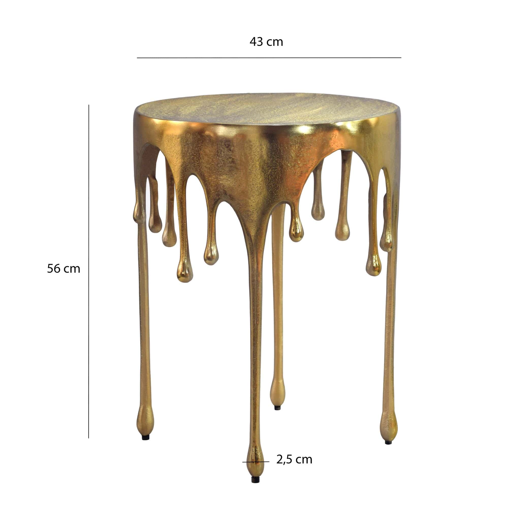 Beistelltisch Gold 43cm Aluminium Tisch Rund - Design Anstelltisch Alu Modern - Wohnzimmertisch Metall Tropfen - Metalltisch Dekotisch Couchtisch Handmade