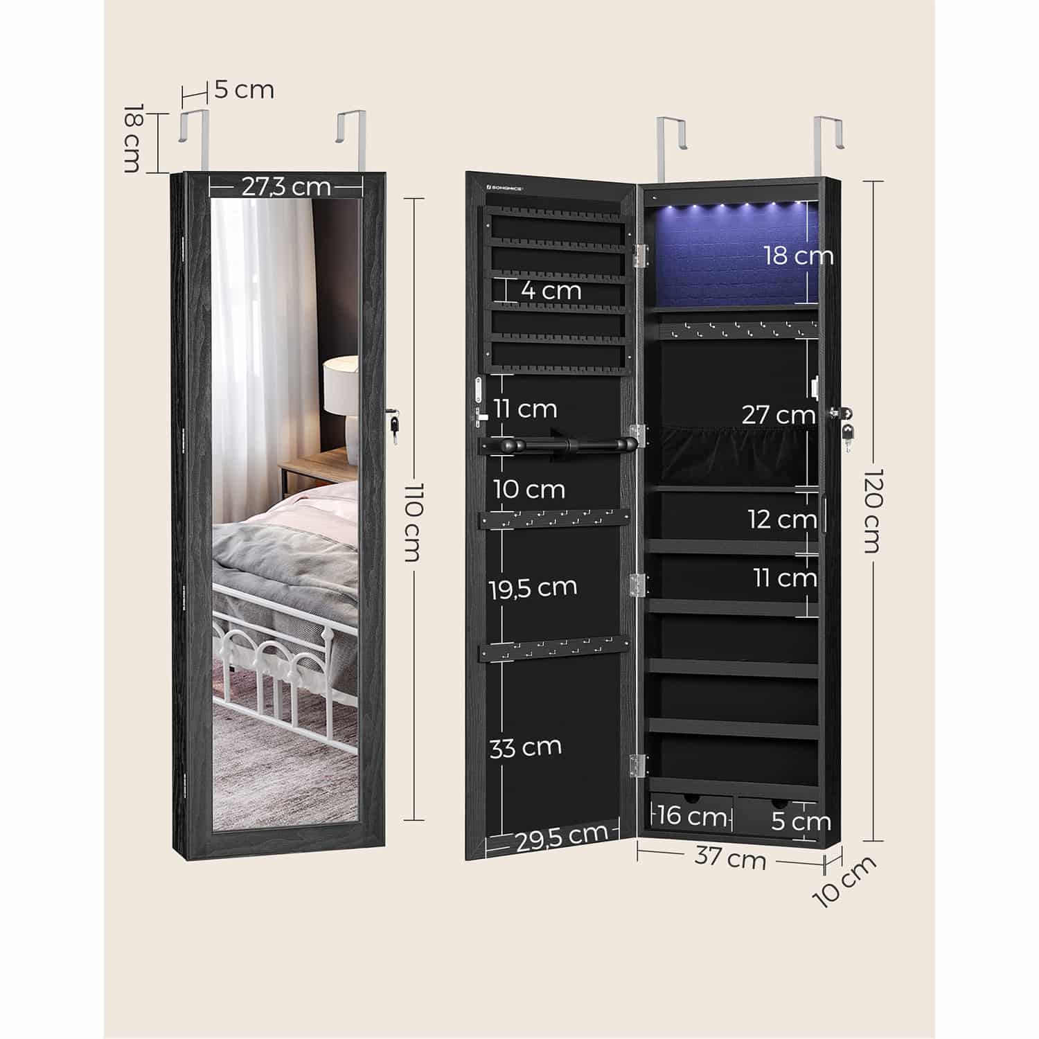 Schmuckschrank mit Spiegel hängend Schmuckschrank mit Spiegel hängend