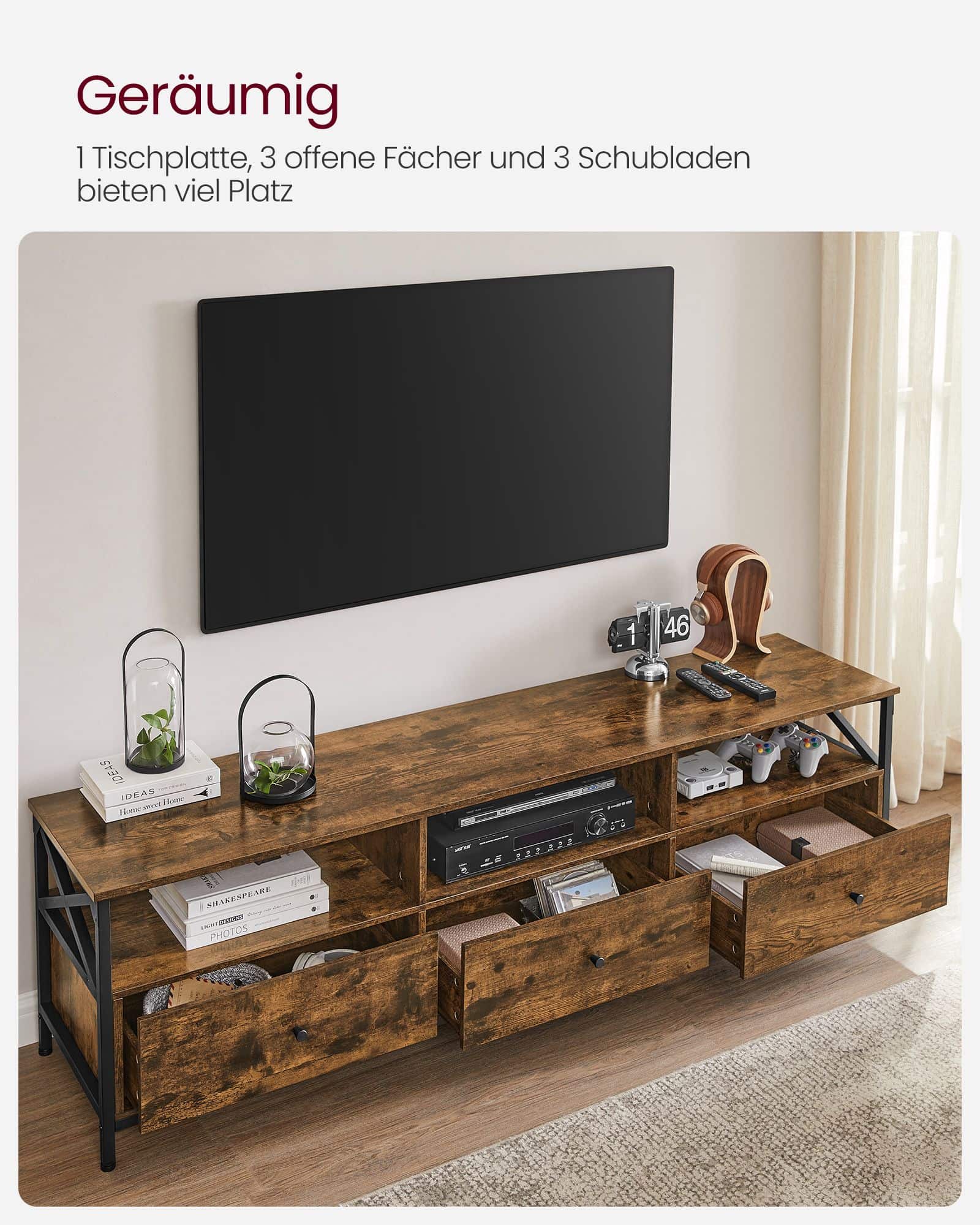 TV-Schrank mit 3 Schubladen vintagebraun-schwarz