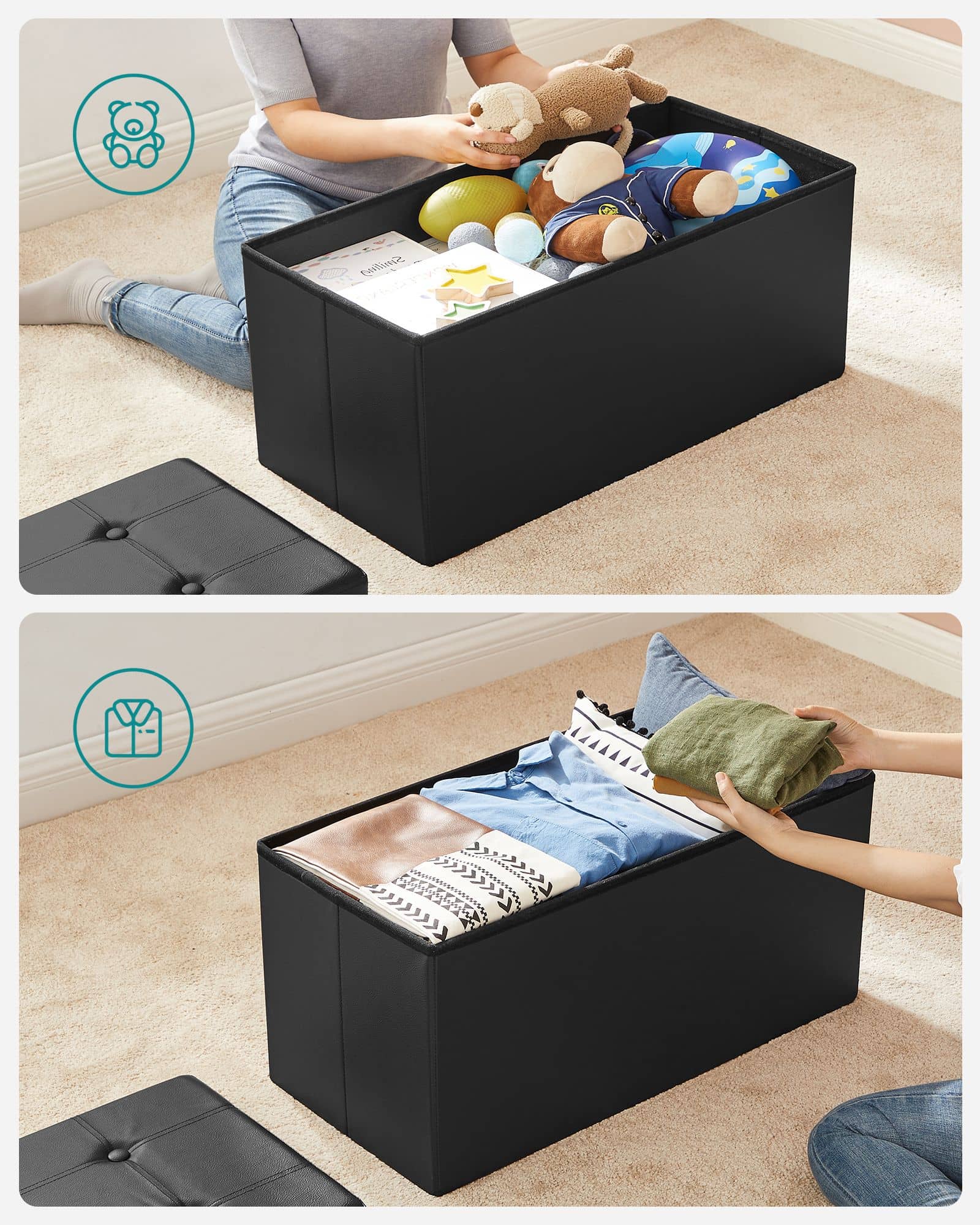 Sitztruhe 76 cm Kunstleder Schwarz-LSF105 Sitztruhe 76 cm Kunstleder Schwarz-LSF105
