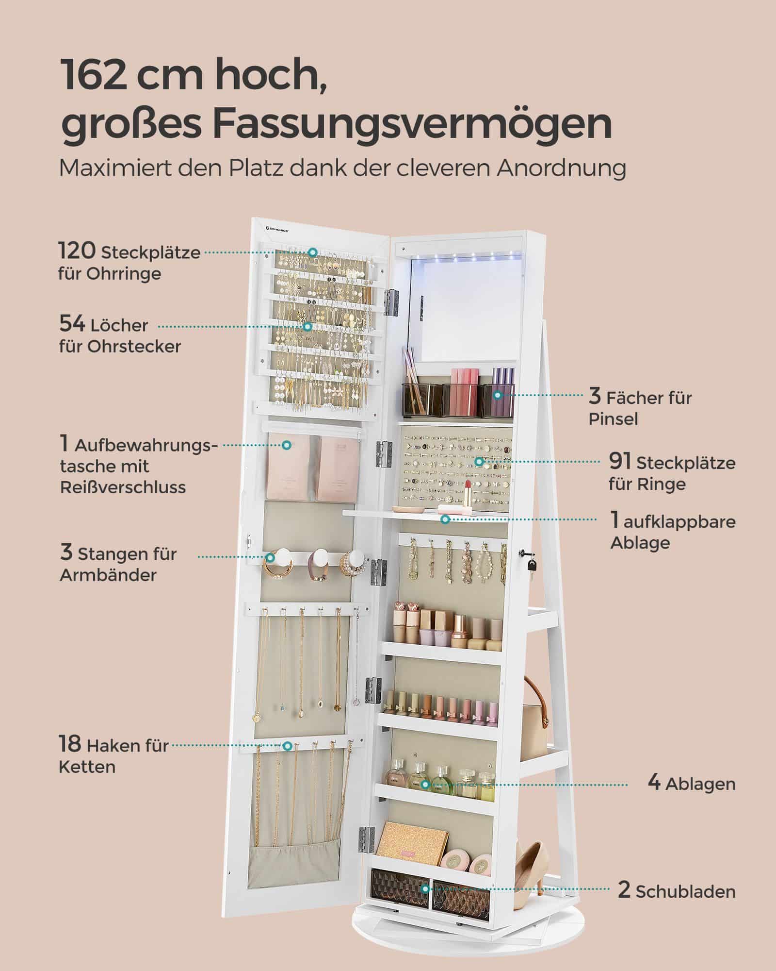 Schmuckschrank mit rahmenlosem Ganzkörperspiegel Schmuckschrank mit rahmenlosem Ganzkörperspiegel