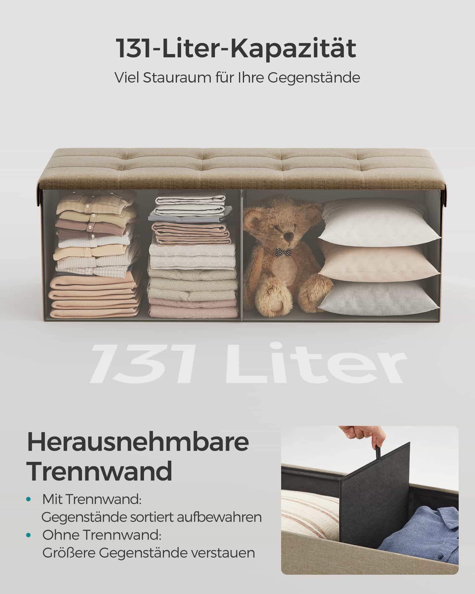 Sitzbank 110 cm klappbar mit Stauraum helltaupe-LSF077R01 Sitzbank 110 cm klappbar mit Stauraum helltaupe-LSF077R01