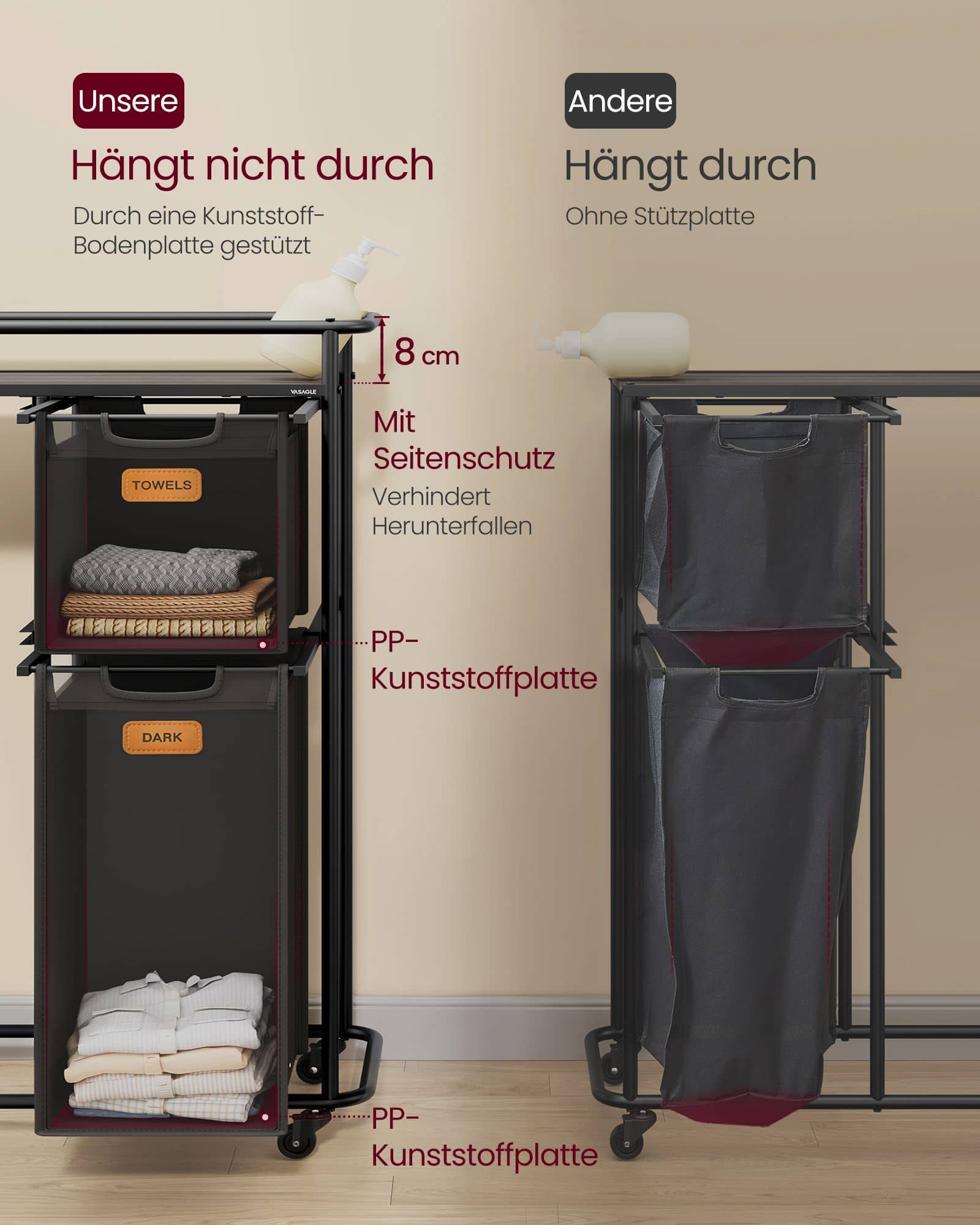 Wäschesortierer mit Rädern und 4 abnehmbaren Taschen Wäschesortierer mit Rädern und 4 abnehmbaren Taschen