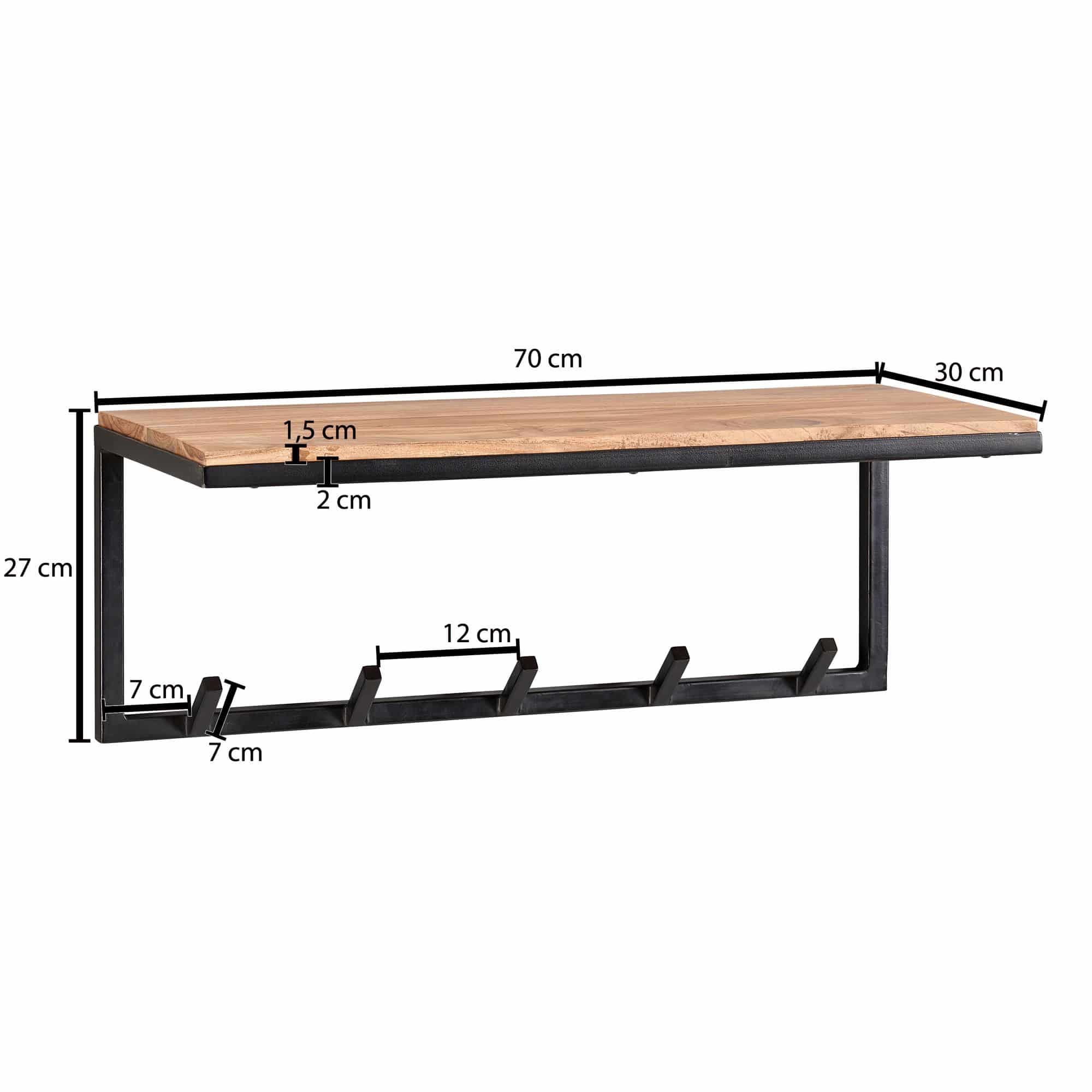 60522-Wohnling-Wandgarderobe-Akazie-70-X-30-X-27-cm-WL6-354-WL6-3541jfPXCB5xXemB Design Wandgarderobe Akazie Massivholz / Metall 70x27x30 cm