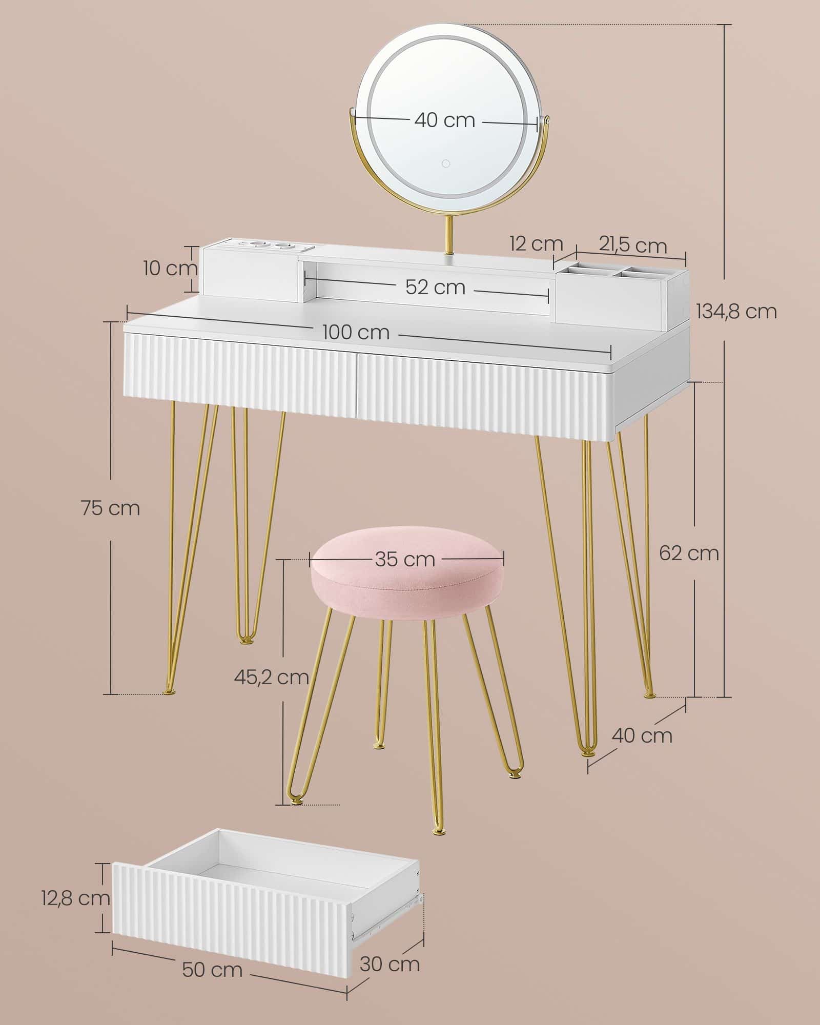Schminktisch mit Hocker und Beleuchtung 40 x 100 x 134,8 cm Schminktisch mit Hocker und Beleuchtung 40 x 100 x 134,8 cm