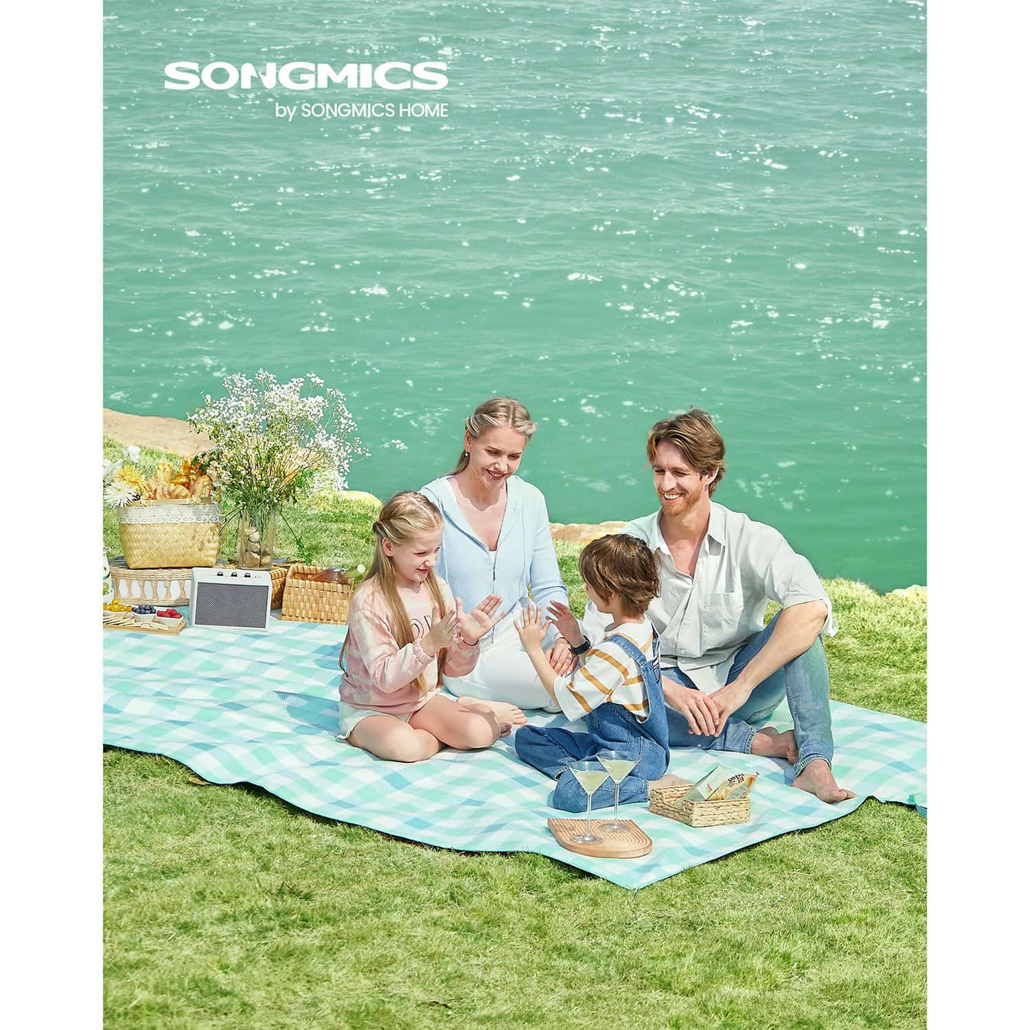Picknickdecke 300 x 200 cm wasserdicht grün-weiß-GCM012W03 Picknickdecke 300 x 200 cm wasserdicht grün-weiß-GCM012W03