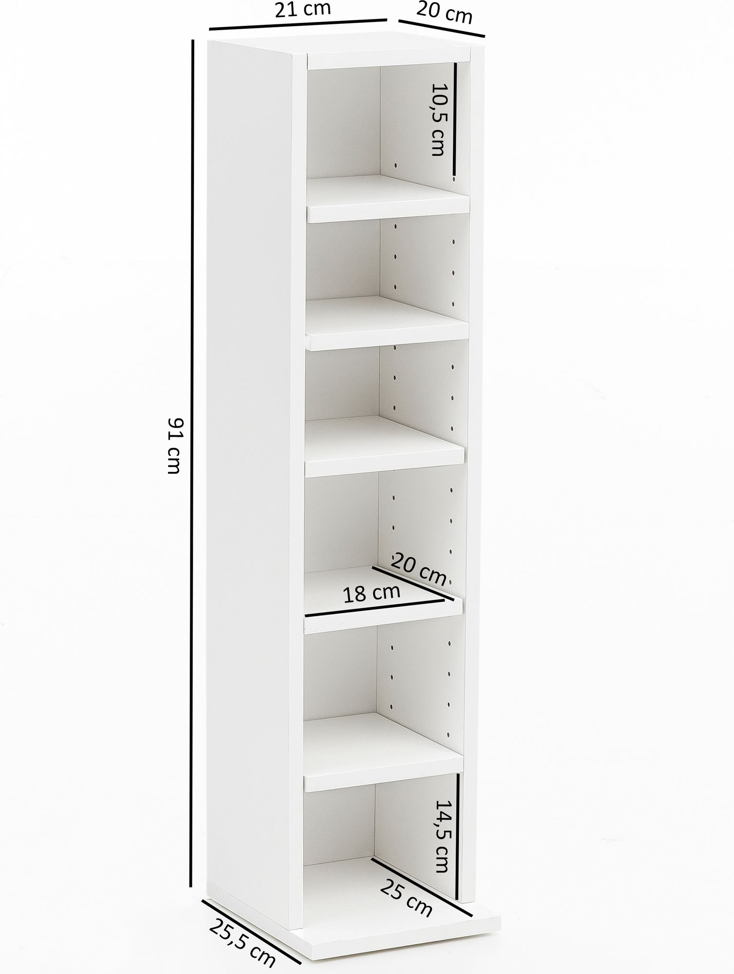 46048-WOHNLING-Buecherregal-Bernd-21x20x90-cm-Wei_2u7EncLPBpfgJ9 Design Bücherregal WL5.336 Weiß 21x91x25,5 cm mit 6 Fächern