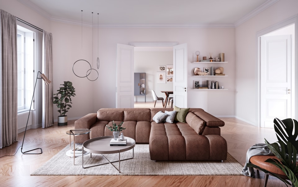 Ecksofa Orion von Cotta – Modernes Sofa mit verstellbaren Kopflehnen, Mikrofaserbezug, Nosagfederung Ecksofa Orion von Cotta – Modernes Sofa mit verstellbaren Kopflehnen, Mikrofaserbezug, Nosagfederung