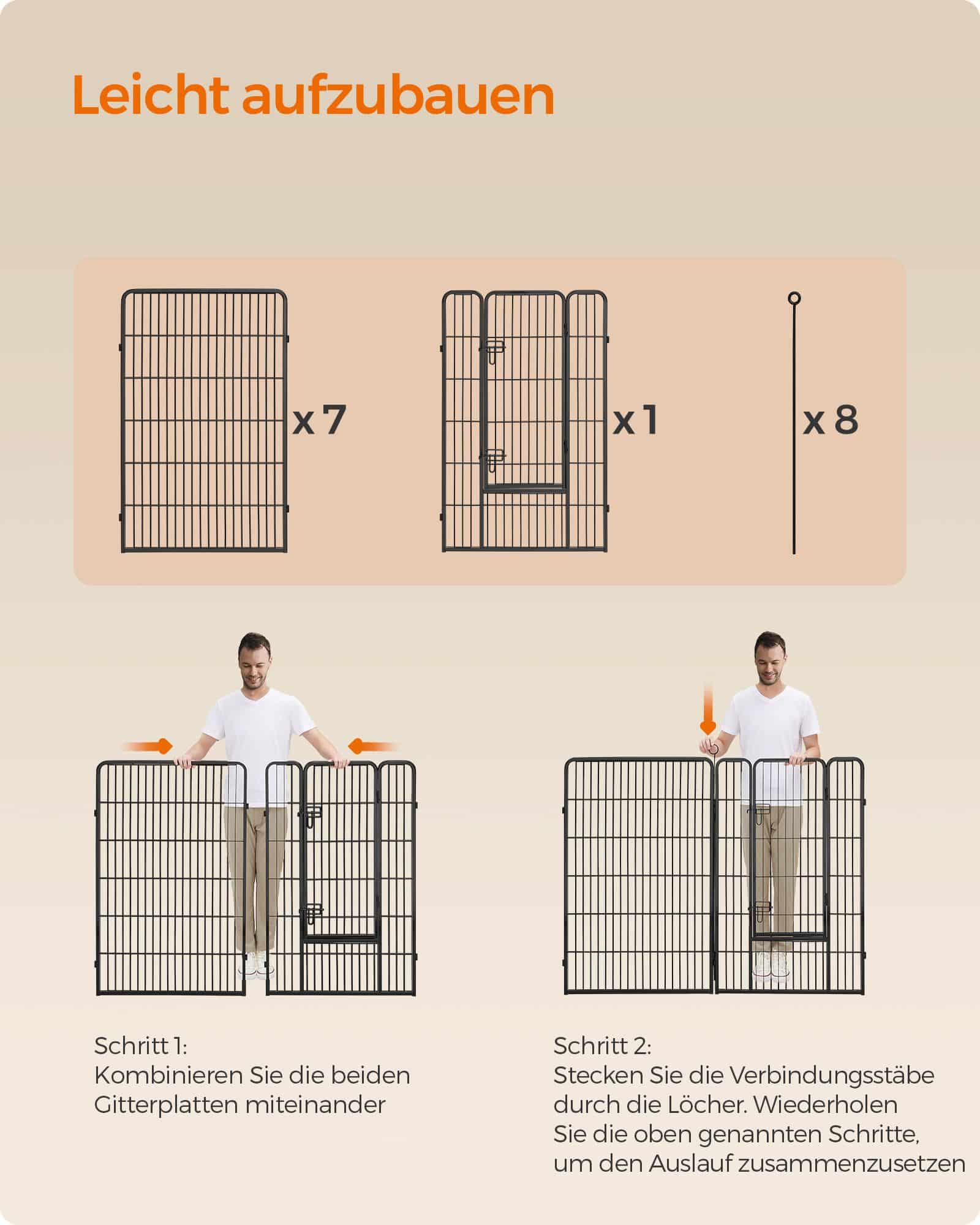 Freilaufgehege Hund mit 8 Gitterplatten je 77 x 120 cm-PPK012B01