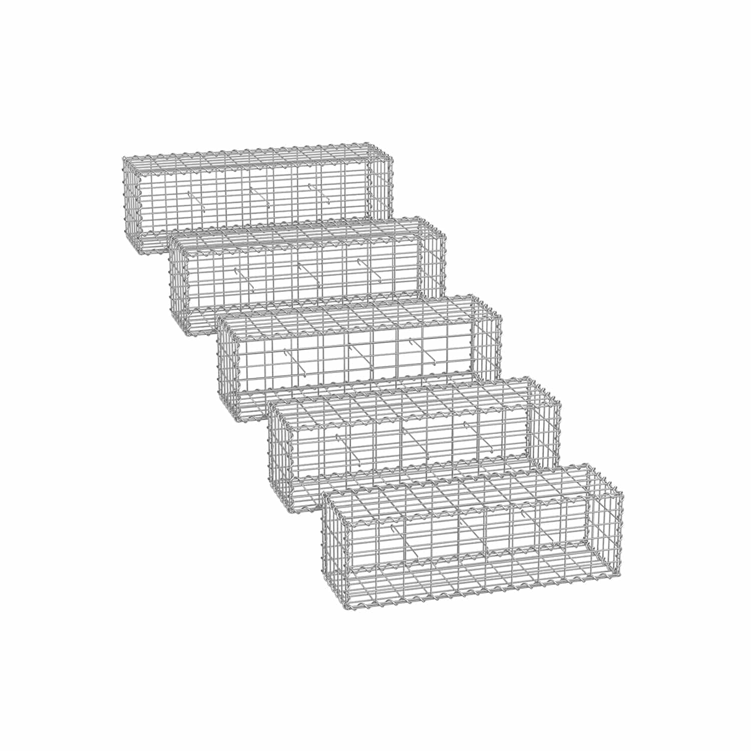 Gabionenkörbe 5er Set mit 5 x 10 cm Maschenweite silber-B34GGB533V1 Gabionenkörbe 5er Set mit 5 x 10 cm Maschenweite silber-B34GGB533V1