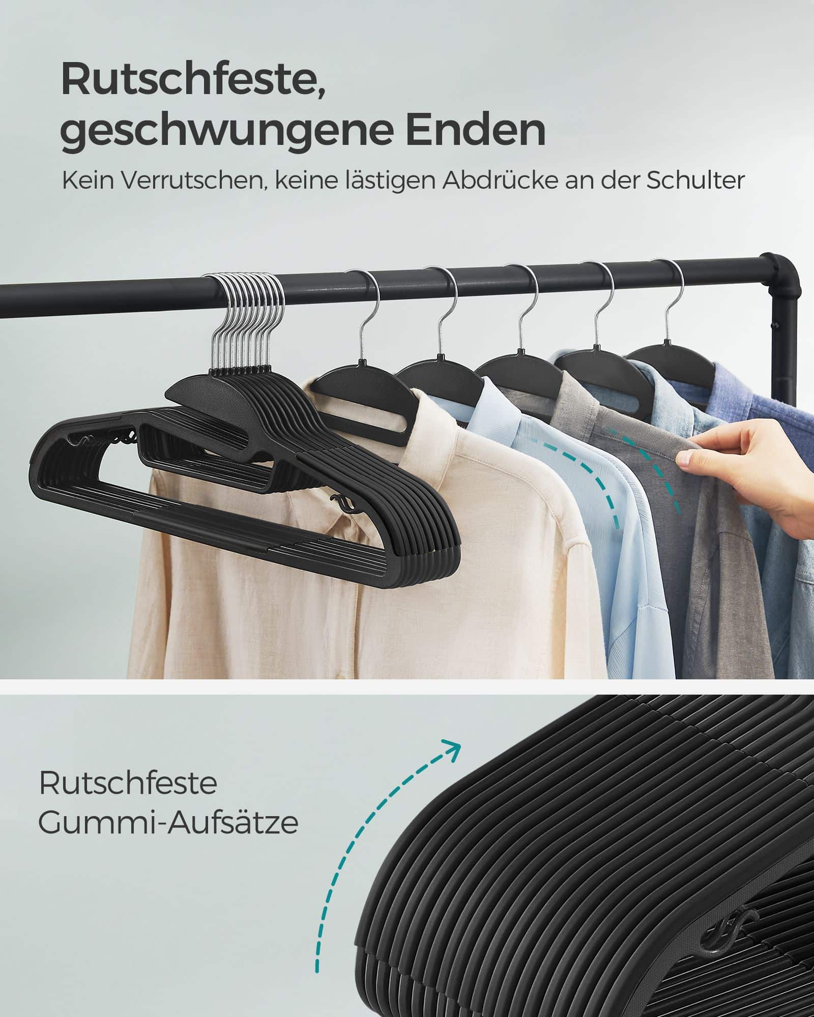 Kleiderbügel Kunststoff rutschfest platzsparend schwarz-CRP041B05 Kleiderbügel Kunststoff rutschfest platzsparend schwarz-CRP041B05