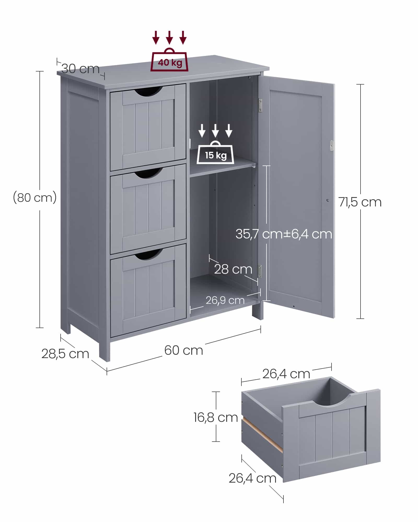 Badezimmerschrank mit 3 Schubladen und Schranktür Badezimmerschrank mit 3 Schubladen und Schranktür