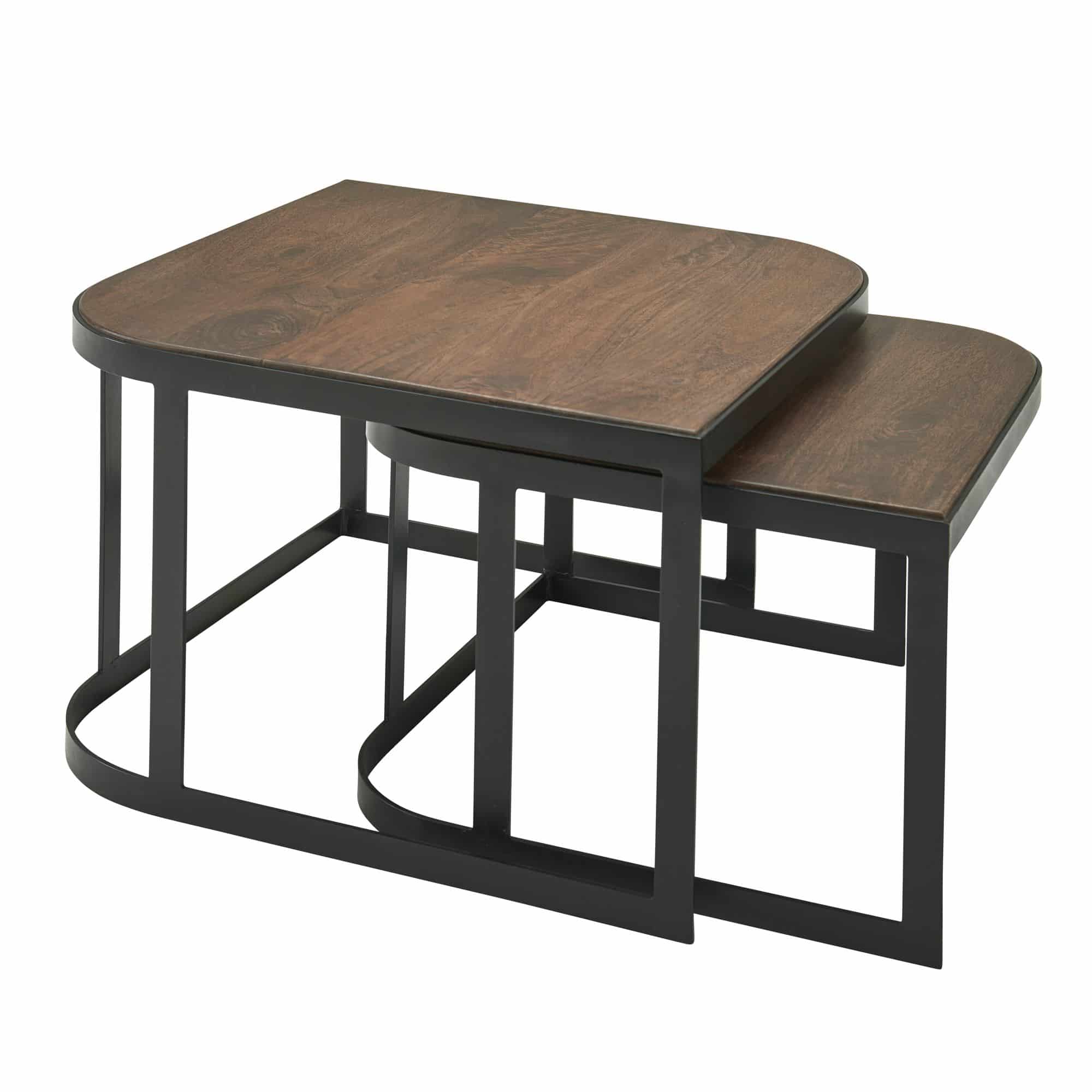 58425-WOHNLING-Beistelltisch-2er-Set-Mango-Dunkel-WL6-341-WL6-341_6 Couchtisch-Set Mango 2er Dunkel – Massivholz & Metall Ø 60/50 cm