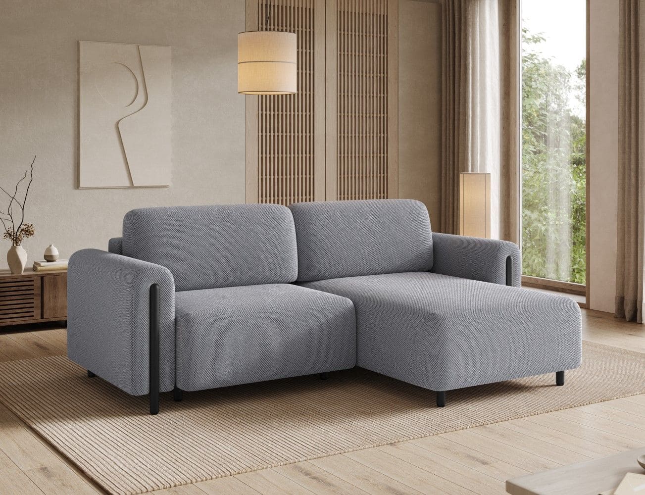 Ecksofa Acossta Calmora Mikrofaser Grau mit Schlaffunktion