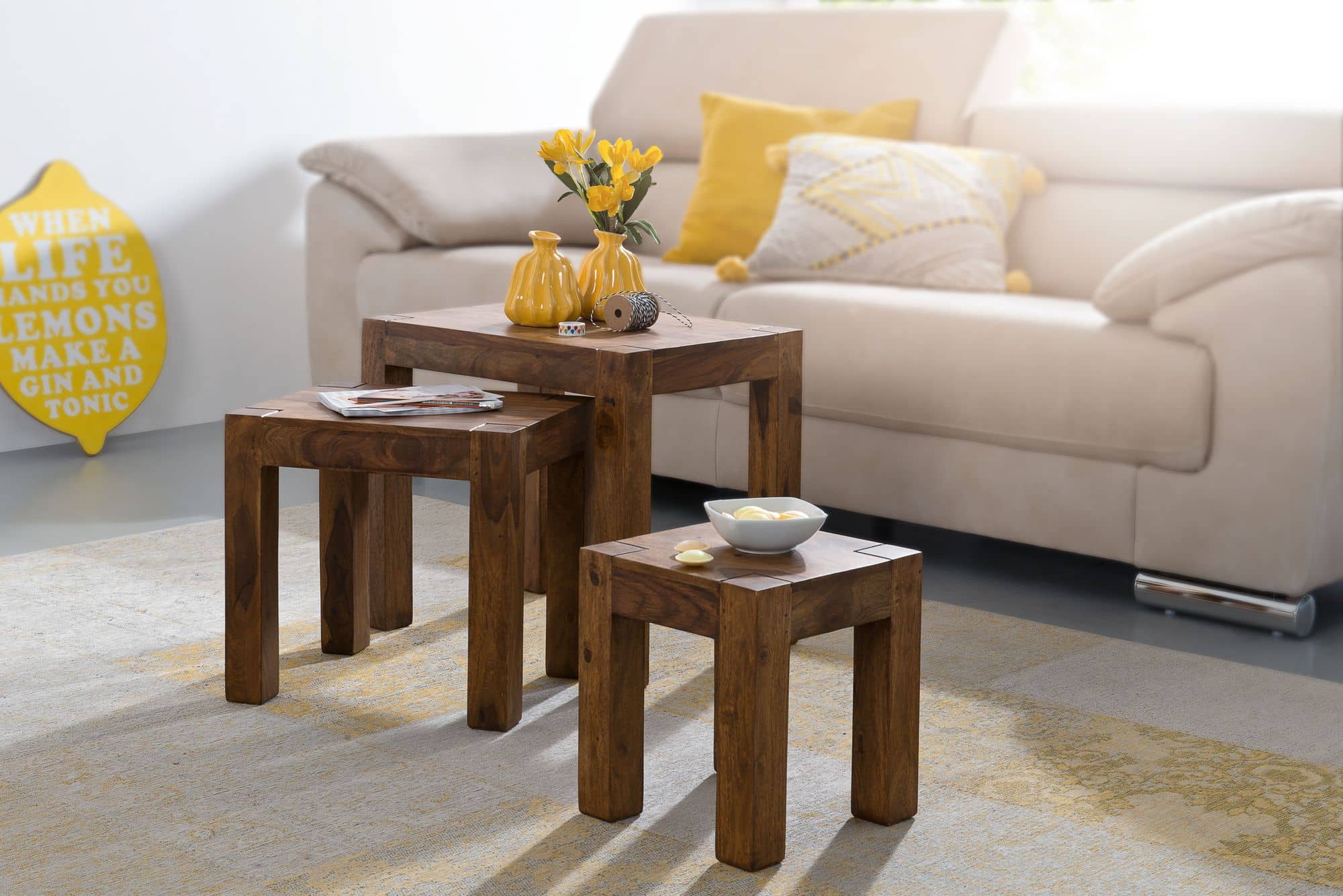 31317-WOHNLING-3er-Set-Satztisch-MUMBAI-Massiv-Ho_1 3er Set Satztisch Massiv-Holz Sheesham Wohnzimmer-Tisch Landhaus-Stil Beistelltisch dunkel-braun Naturholz