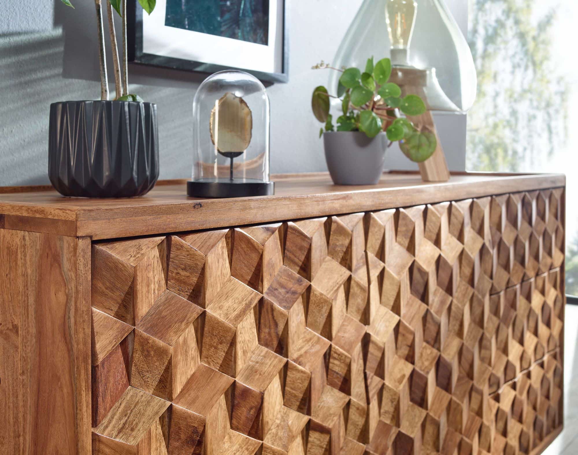 Sideboard 138x76x45 cm Sheesham Massivholz Anrichte mit Türen & Schubladen Sideboard 138x76x45 cm Sheesham Massivholz Anrichte mit Türen & Schubladen