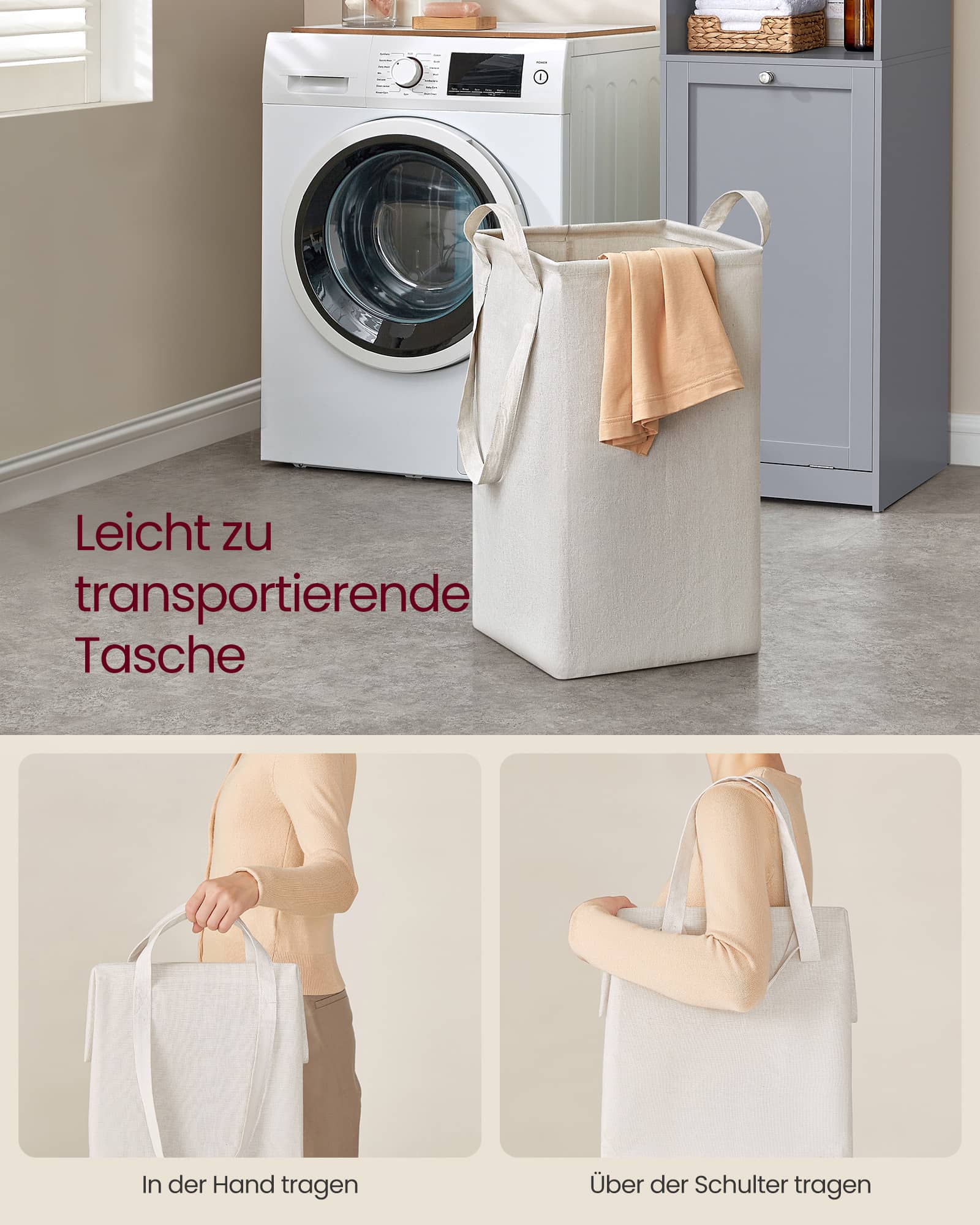 Badezimmerschrank mit Wäschekorb und Griffen taubengrau Badezimmerschrank mit Wäschekorb und Griffen taubengrau