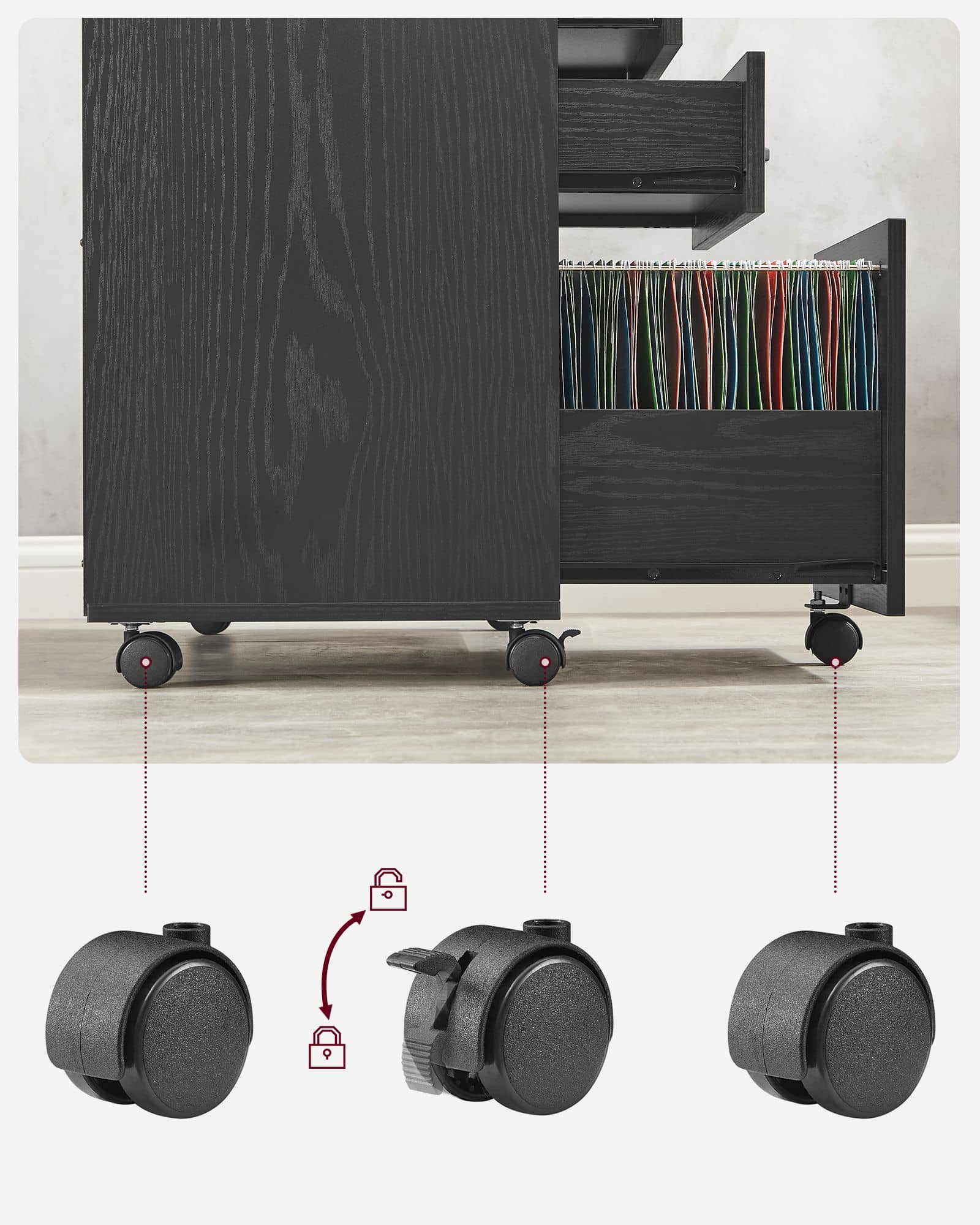 Rollcontainer mit 3 Schubladen und Rollen schwarz-OFC041B56 Rollcontainer mit 3 Schubladen und Rollen schwarz-OFC041B56