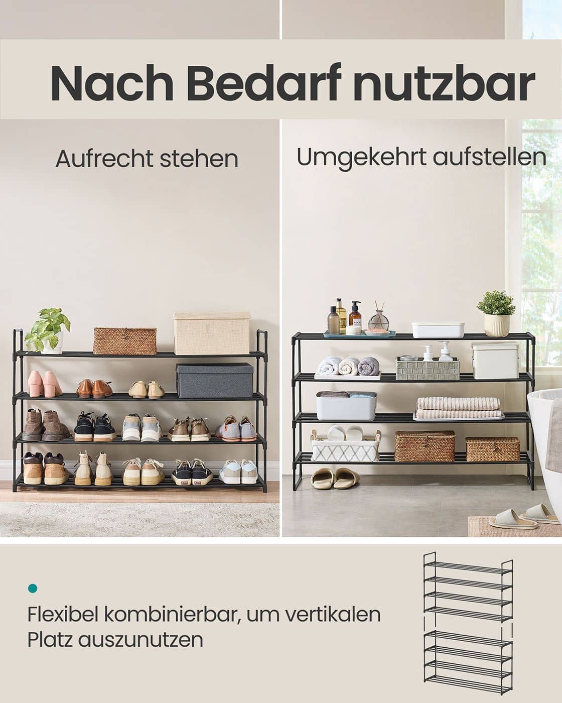 Schuhregal mit 4 Ebenen für 25-30 Paar Schuhe schwarz Schuhregal mit 4 Ebenen für 25-30 Paar Schuhe schwarz