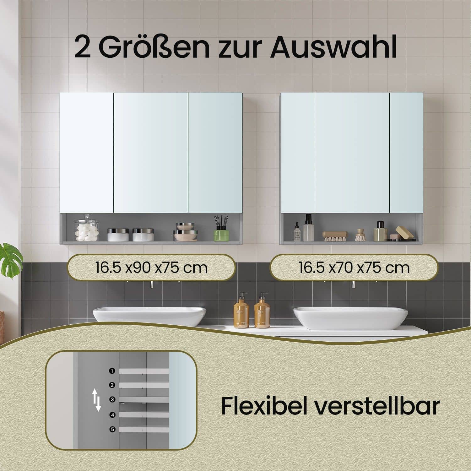 Badezimmerschrank mit 3 Türen, Badschrank, Spiegelschrank